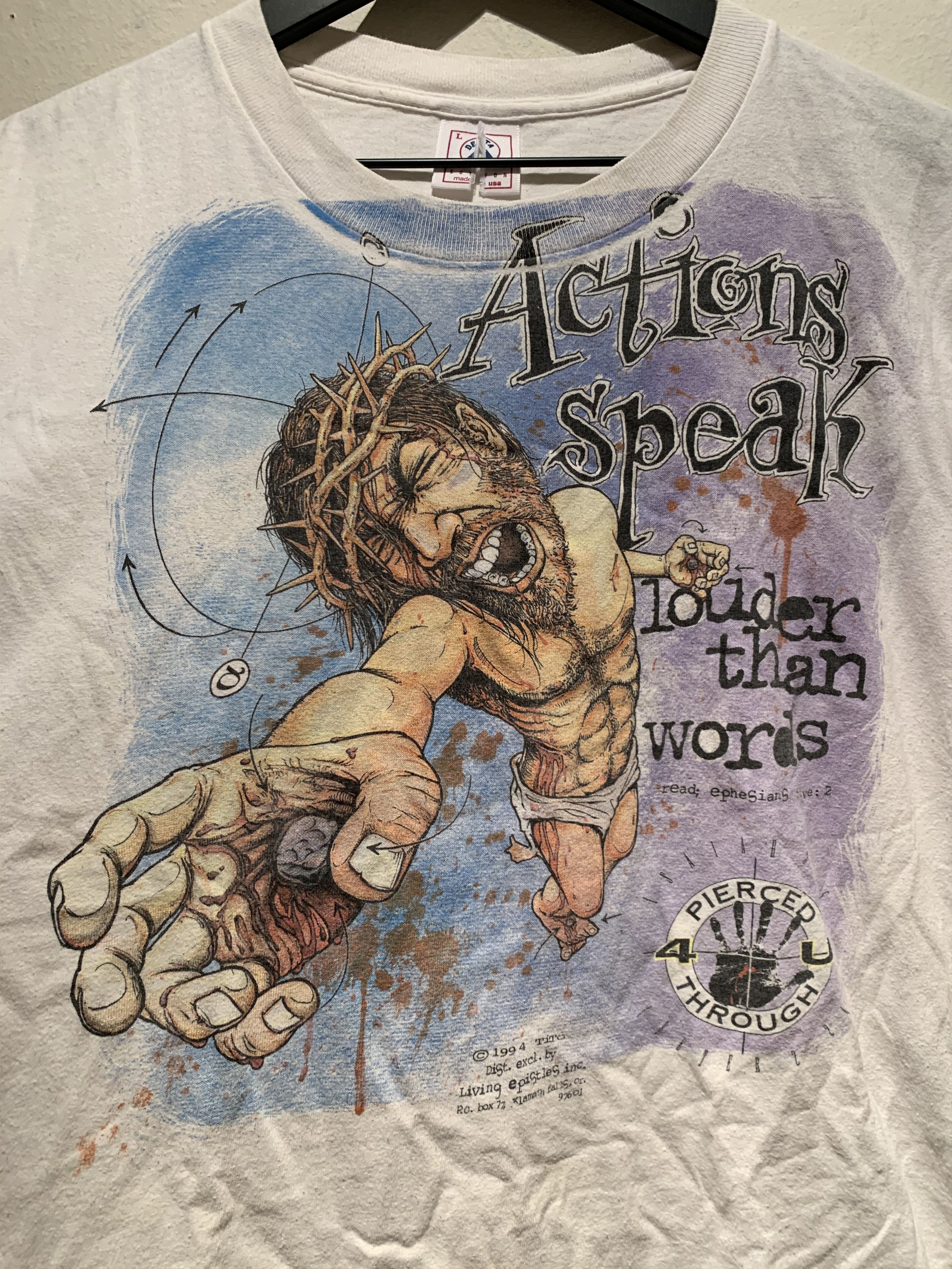 Vintage RARE* Vintage 1994 Living Epistles Jesus Actions Speak Shirt Size US L / EU 52-54 / 3 - 2 Thumbnail