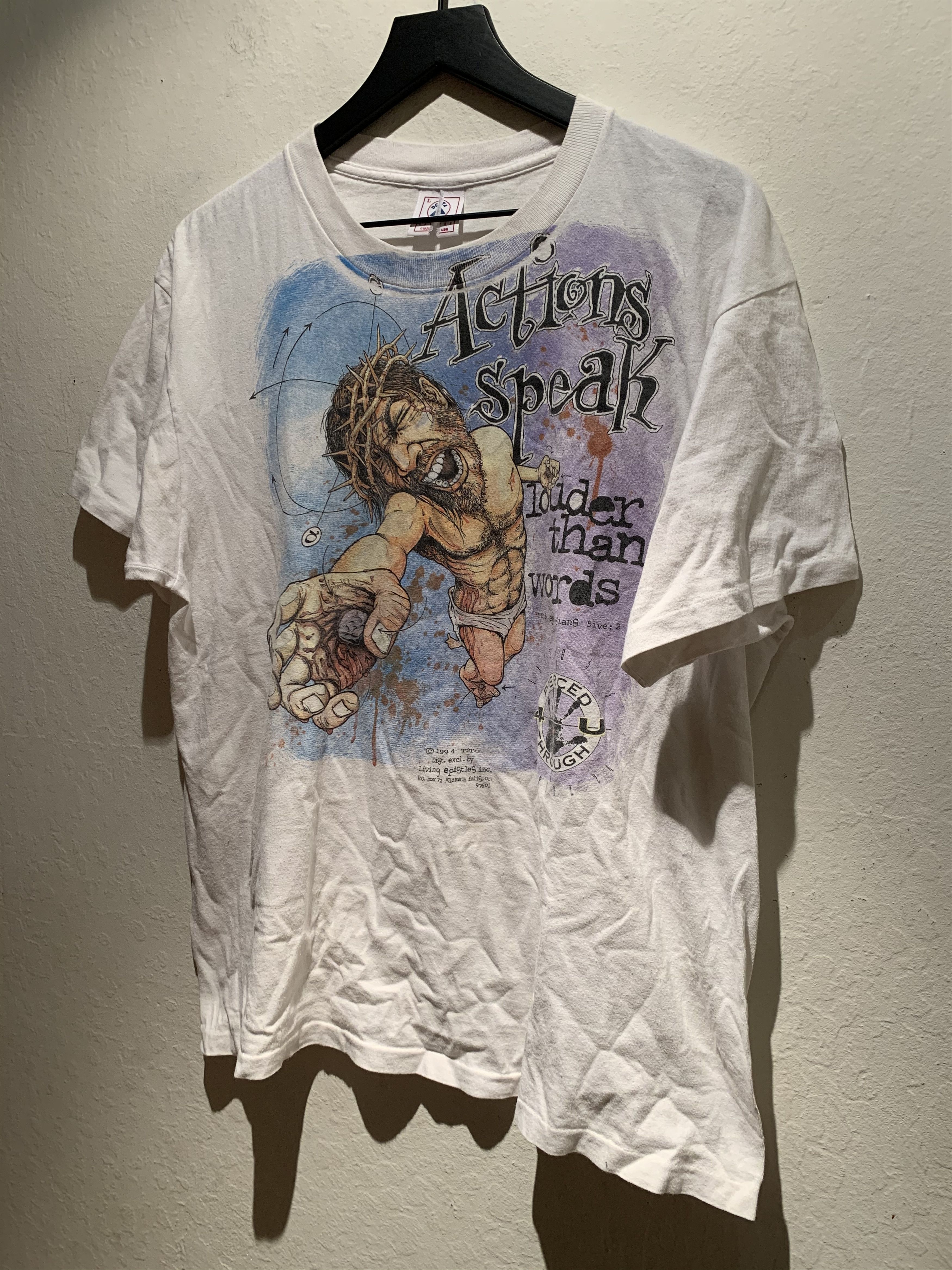 Vintage RARE* Vintage 1994 Living Epistles Jesus Actions Speak Shirt Size US L / EU 52-54 / 3 - 1 Thumbnail