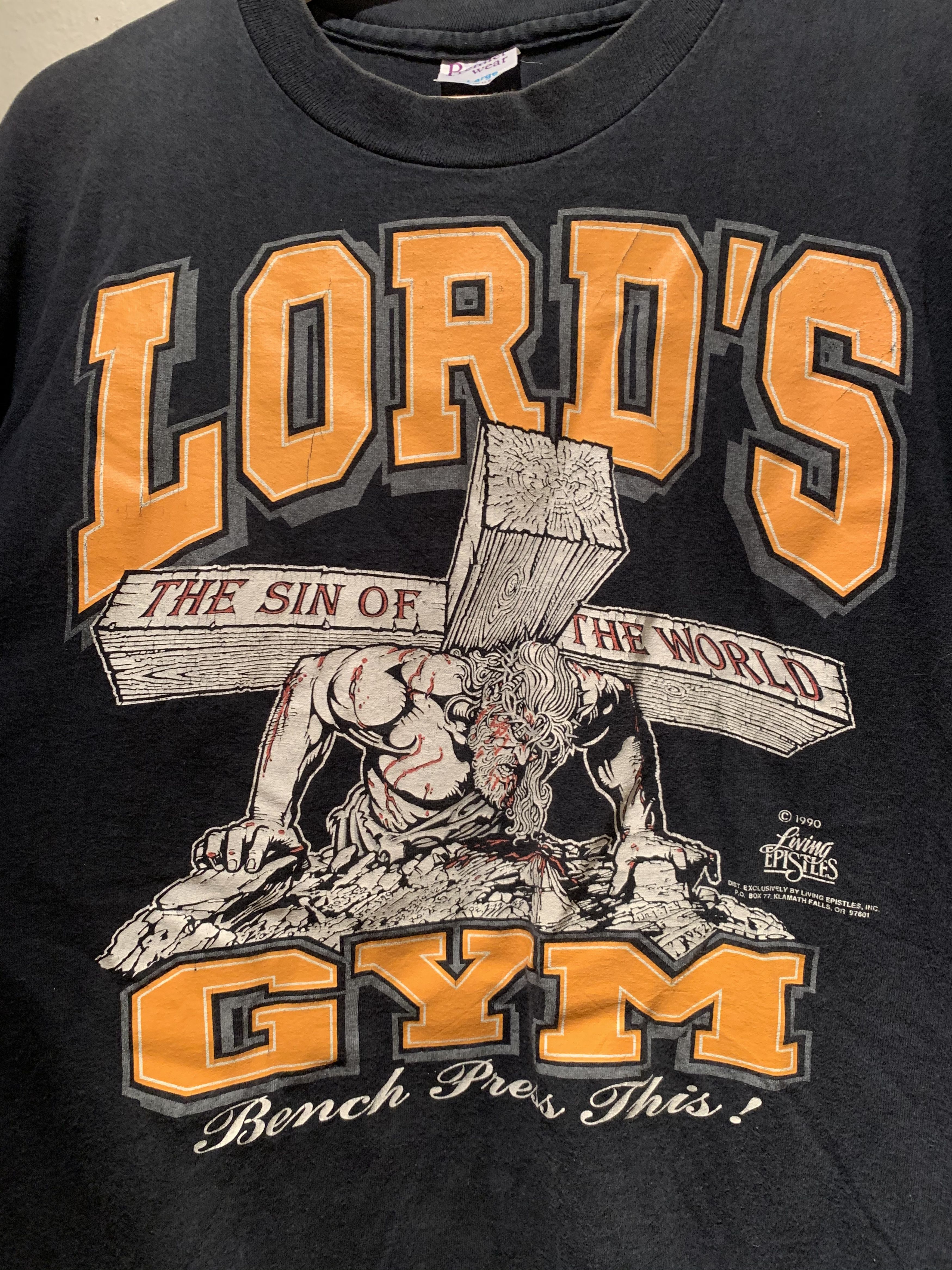 Vintage RARE 1990 Living Epistles Lords Gym Christian USA-Made Shirt Size US XL / EU 56 / 4 - 2 Thumbnail
