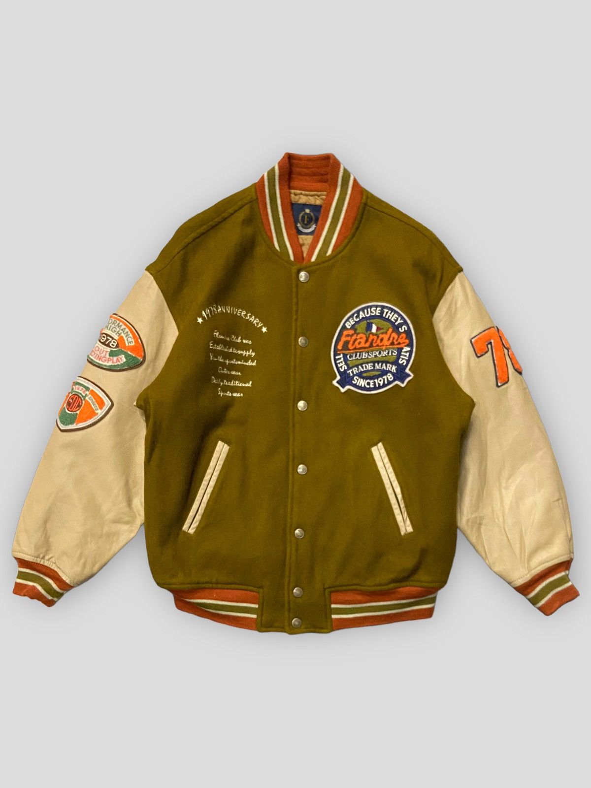 Vintage 80s Flandre Sports Club Leather Wool Varsity Jacket