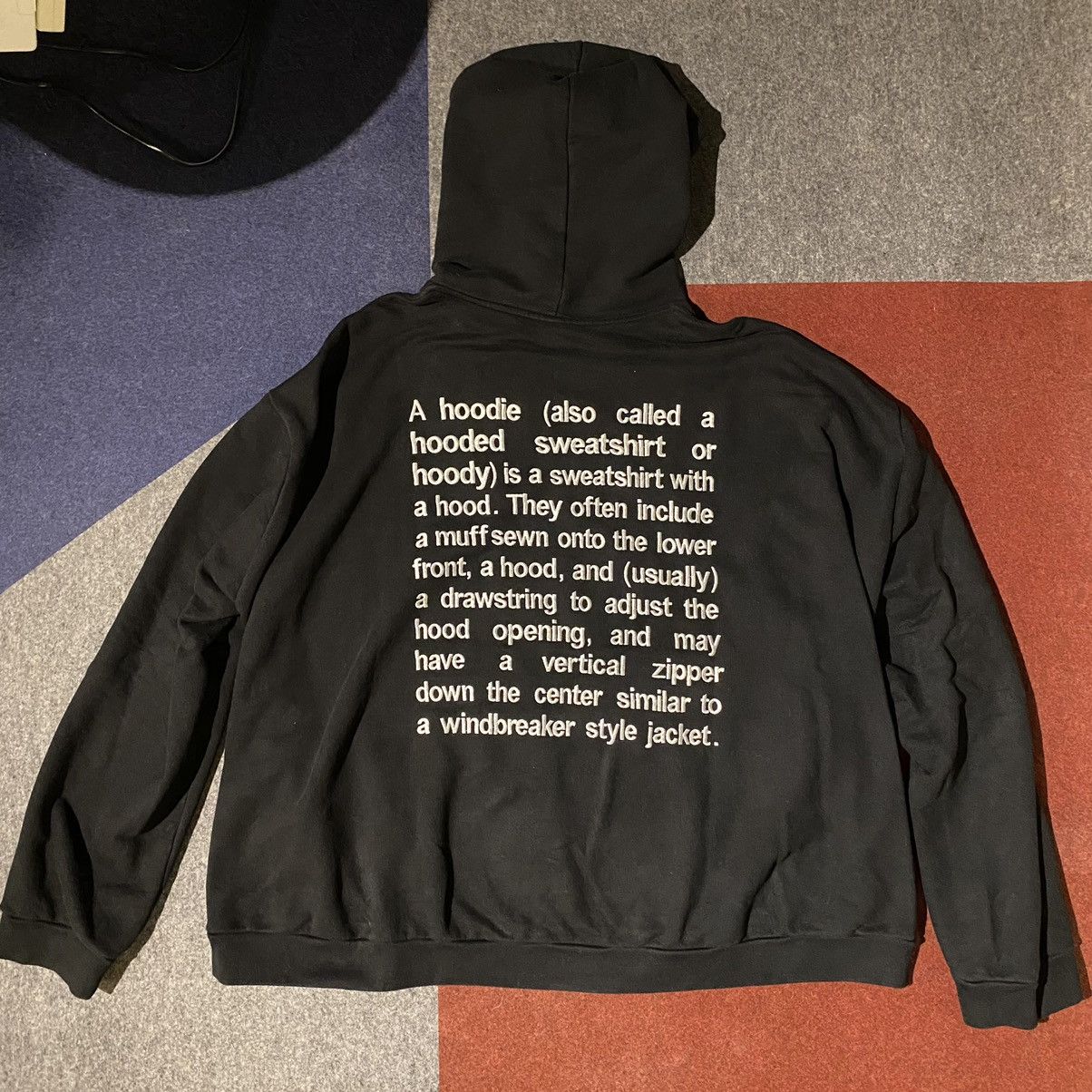 A hoodie also called a store hooded sweatshirt