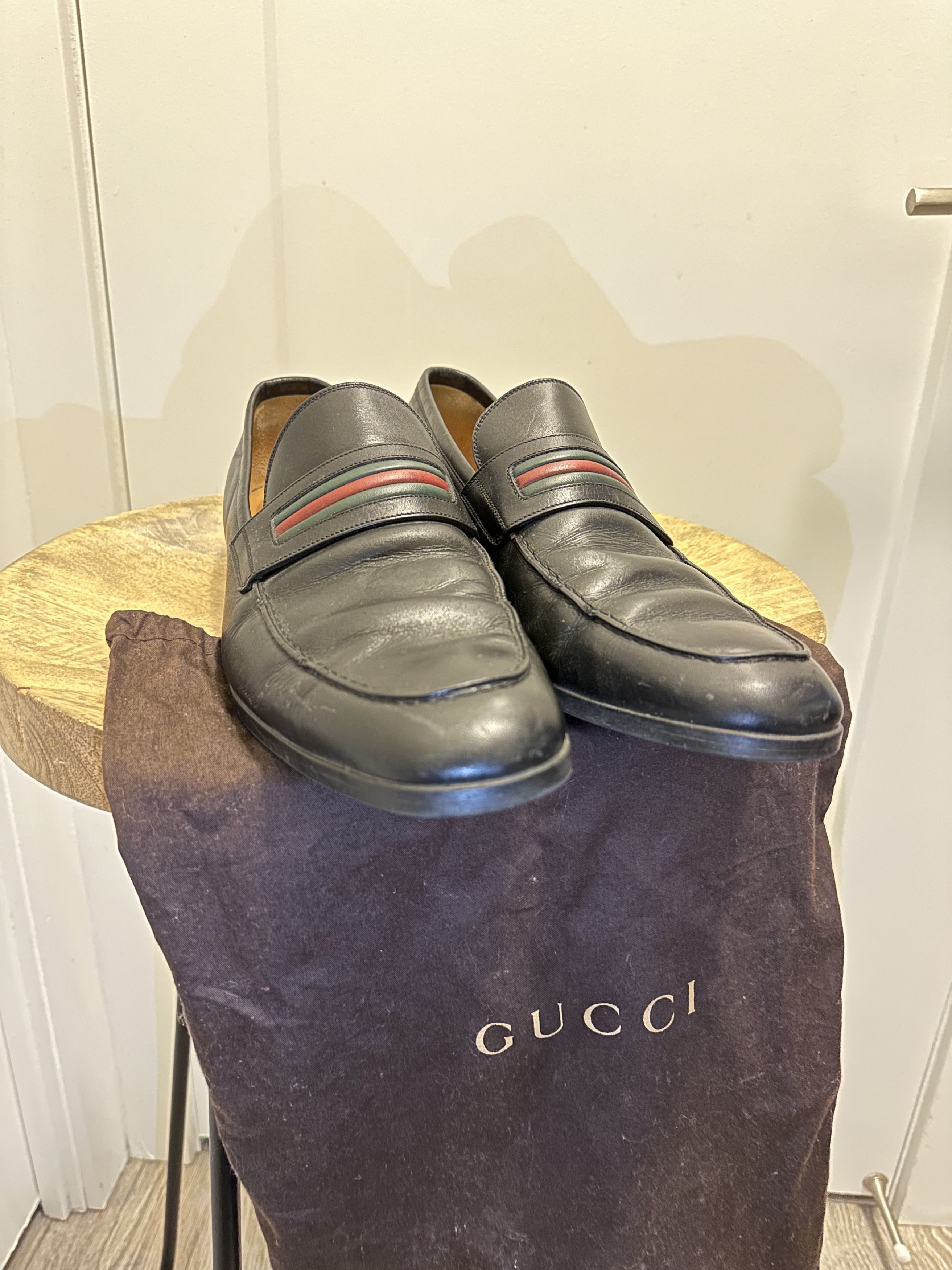 Gucci Gucci Red Green Stripe Black Leather Loafers Size US 9.5 / EU 42-43 - 3 Thumbnail