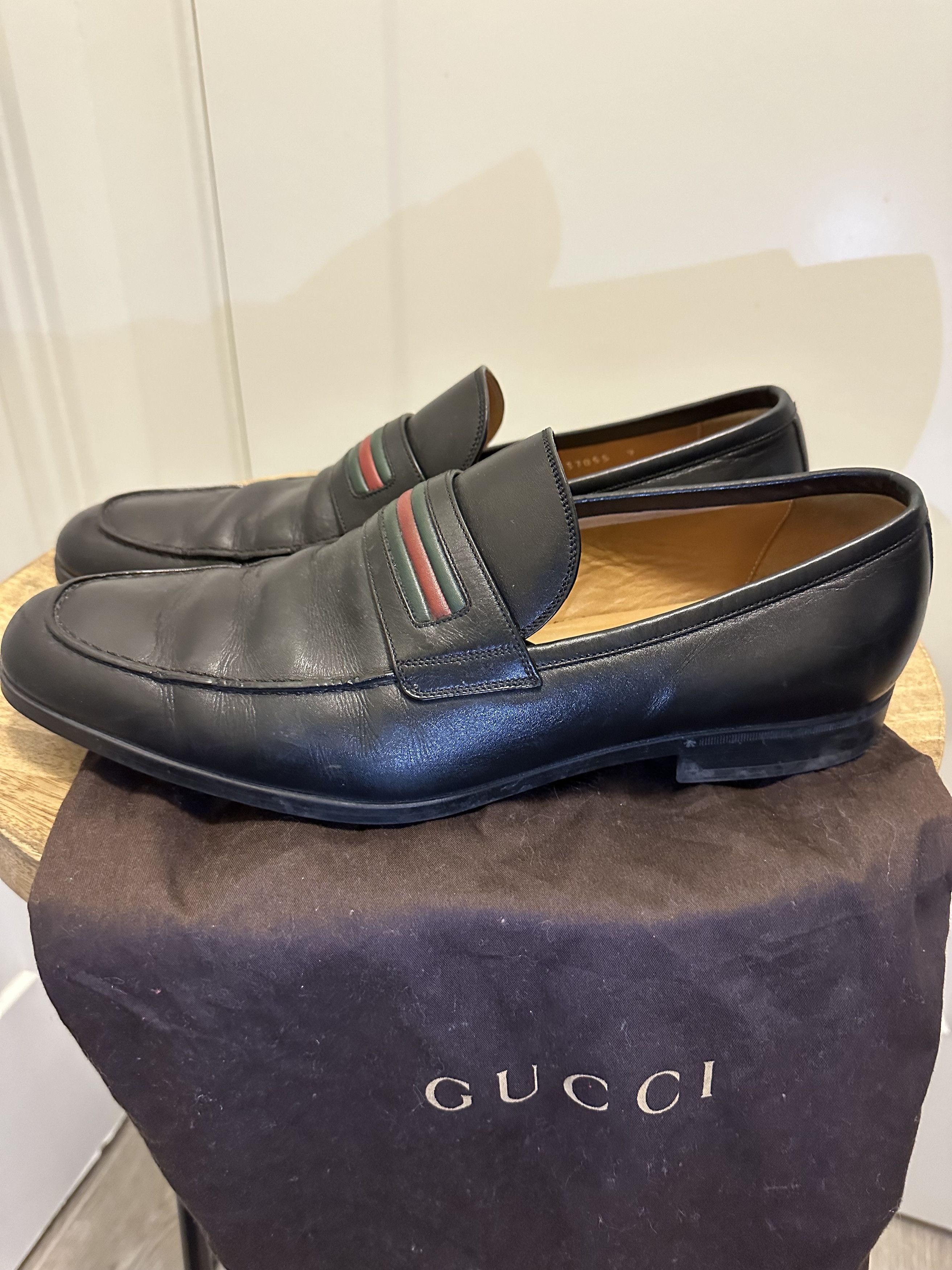 Gucci Gucci Red Green Stripe Black Leather Loafers Size US 9.5 / EU 42-43 - 4 Thumbnail
