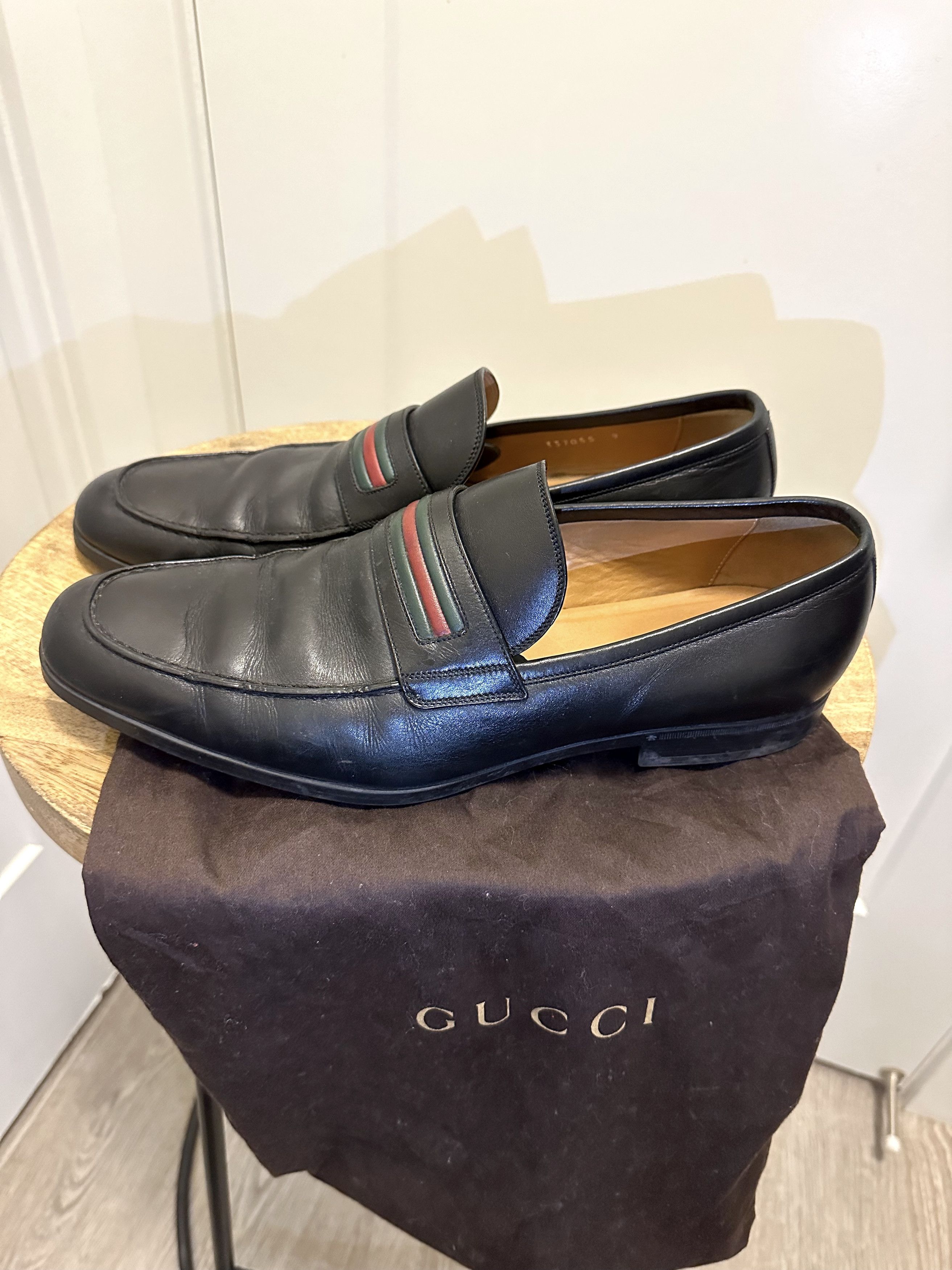 Gucci Gucci Red Green Stripe Black Leather Loafers Size US 9.5 / EU 42-43 - 2 Thumbnail