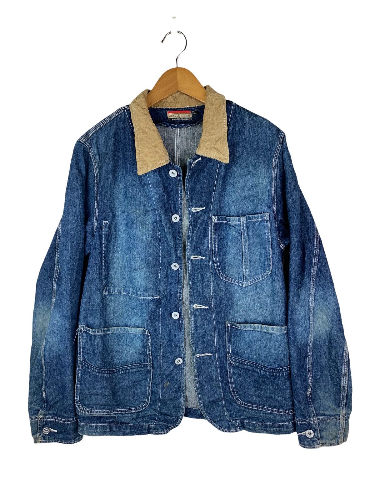 image of Denim Jacket x Vintage Jungle Storm Chore Jacket in Blue Denim, Men's (Size Medium)
