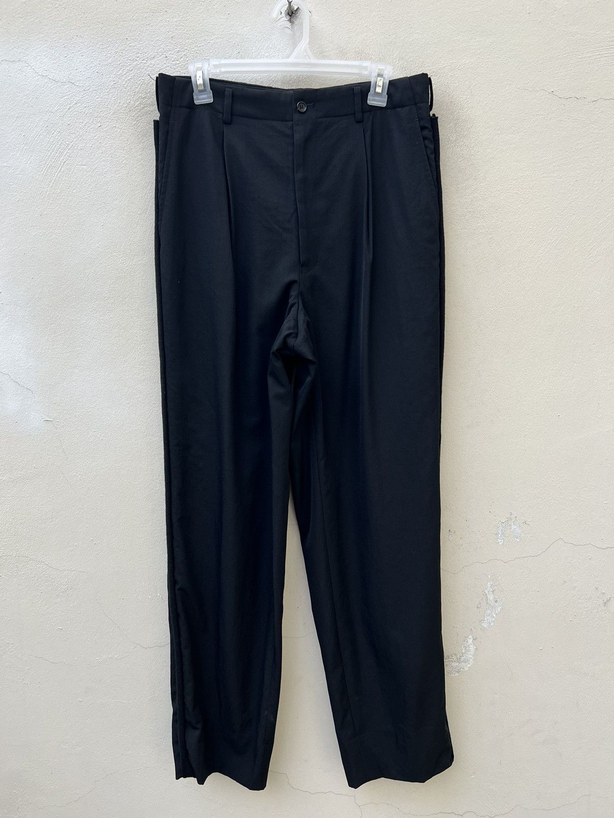 Comme des Garcons Homme Vintage 1996 CDGH Side Strap Baggy Black Wool Trouser Pant Size US 31 - 1 Thumbnail