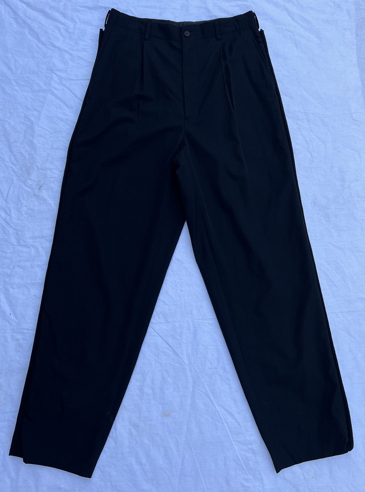 Comme des Garcons Homme Vintage 1996 CDGH Side Strap Baggy Black Wool Trouser Pant Size US 31 - 16 Thumbnail