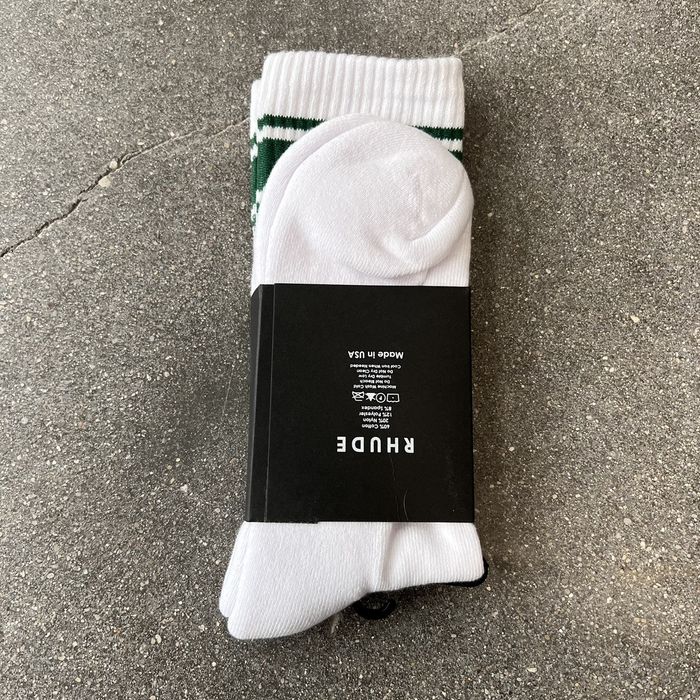 Rhude Rhude White/Green Stripe Logo Socks Grailed