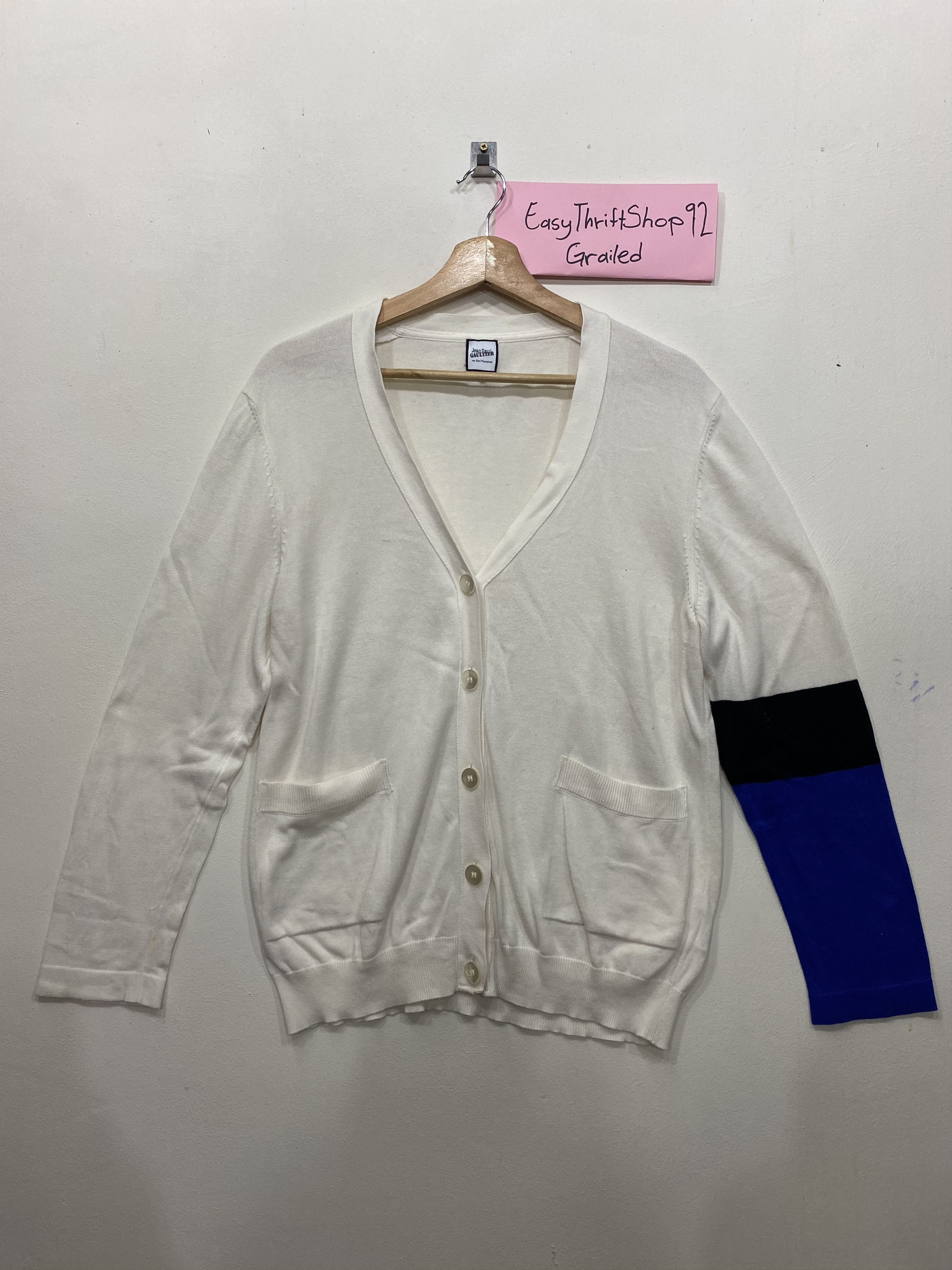 image of Offer Your PriceJean Paul Gaultier Cardigan in White/Black/Blue, Men's (Size Large)
