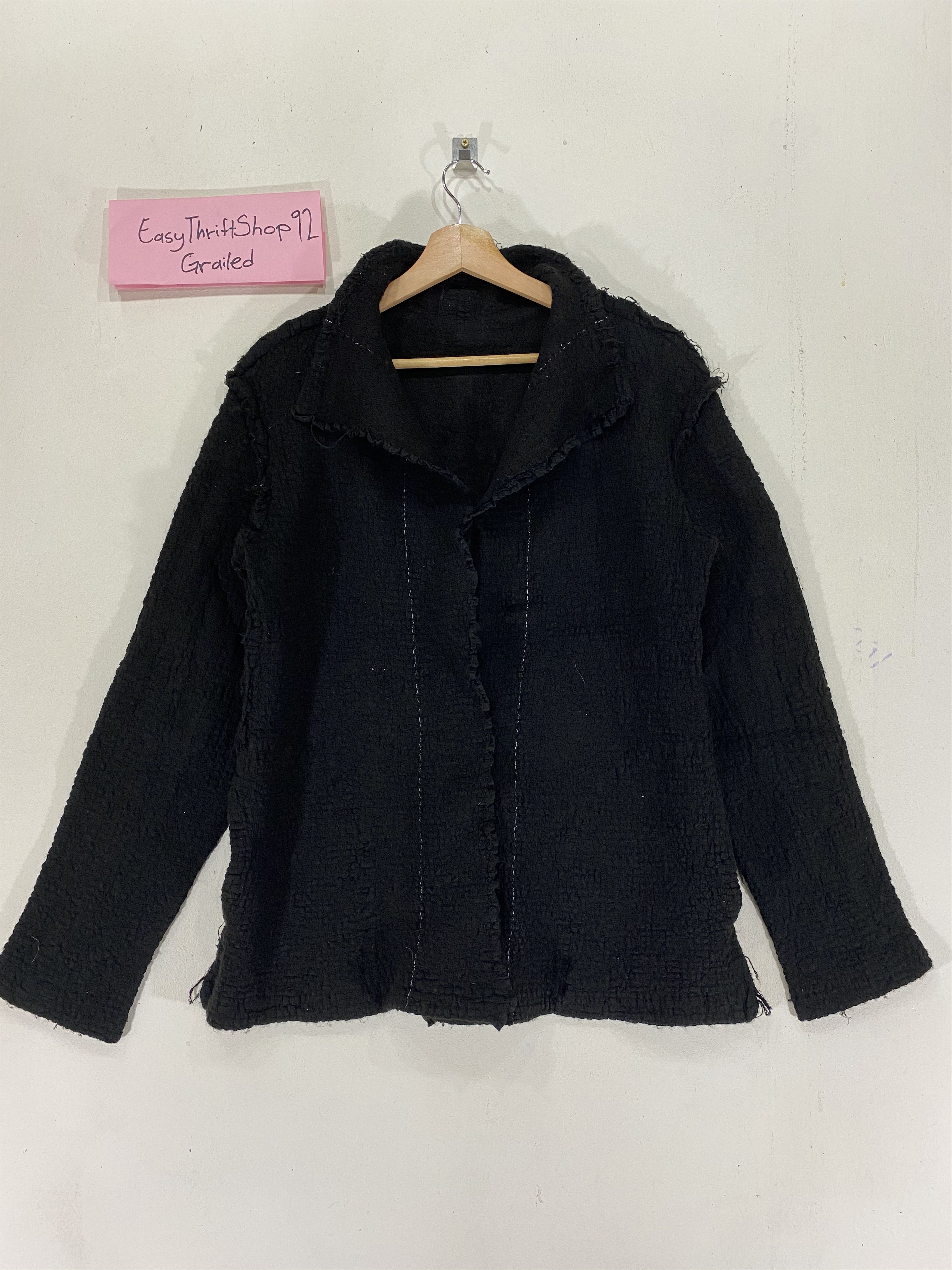 image of Issey Miyake Offer Your Price Pleated Cauliflower Jacket Without Button in Black (Size Medium)