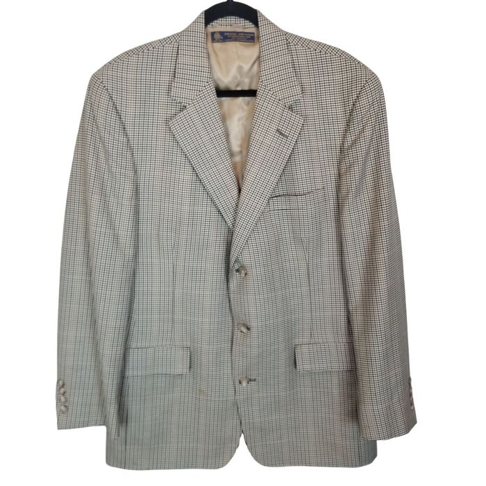 Brooks Brothers Regent Fit Houndstooth Pattern Linen Tailored Jacket, Men's Size Medium linen Beige type Vintage Second Hand