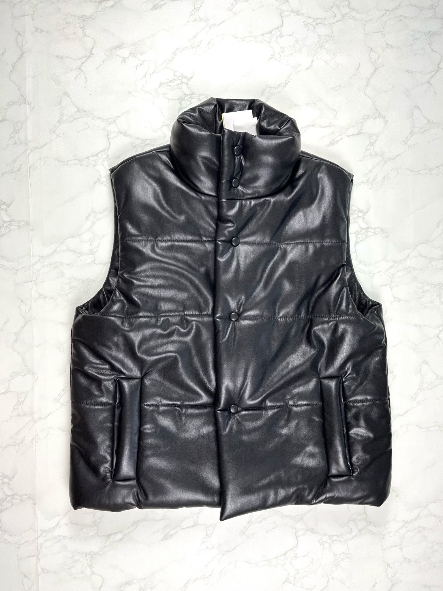 Nanushka Nanushka Vegan Leather Black Puffer Vest Jacket Size US L / EU 52-54 / 3 - 1 Thumbnail