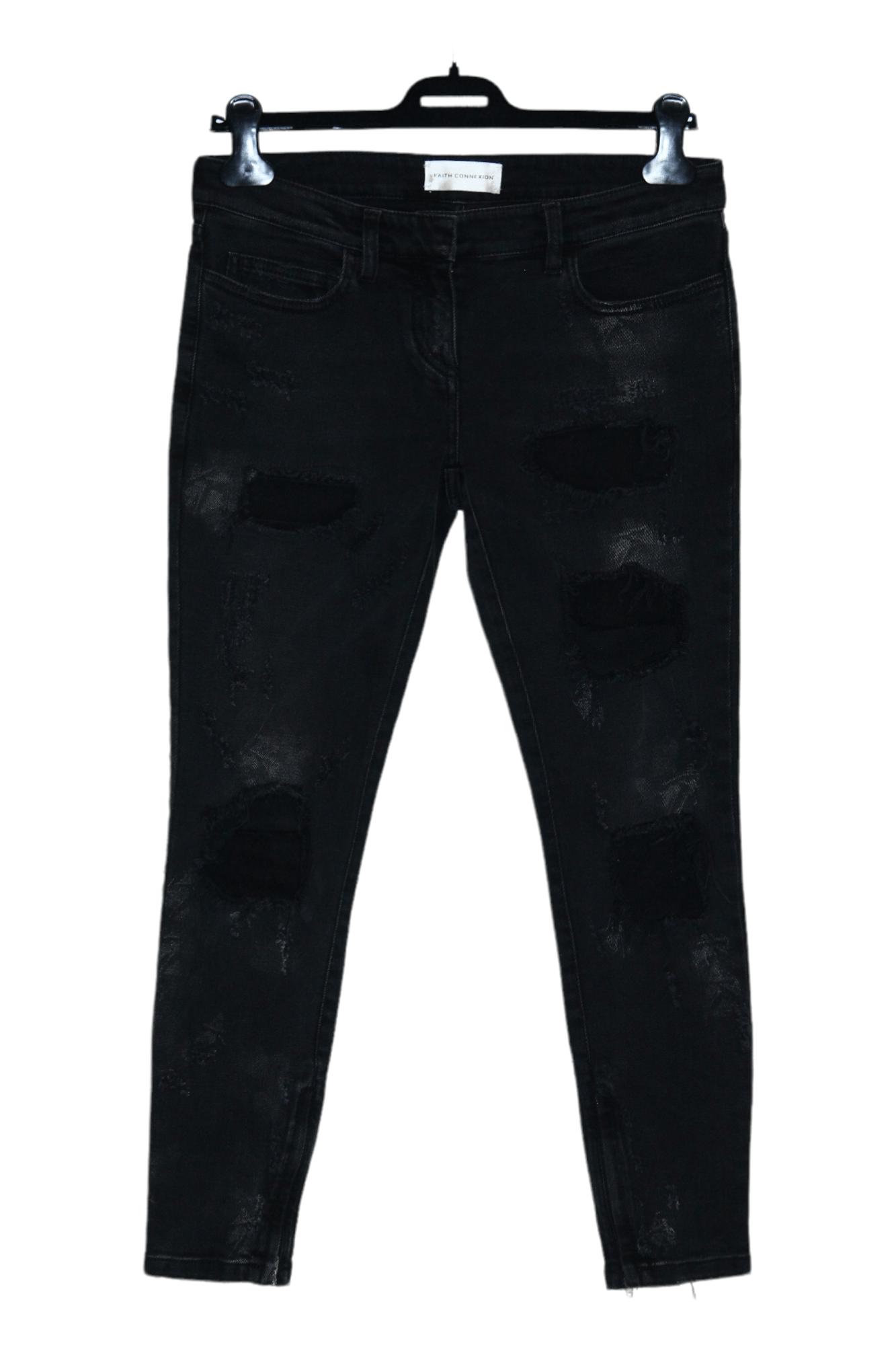 image of Faith Connexion Black Denim Destroyer Skinny Unisex Jeans, Women's (Size 27)