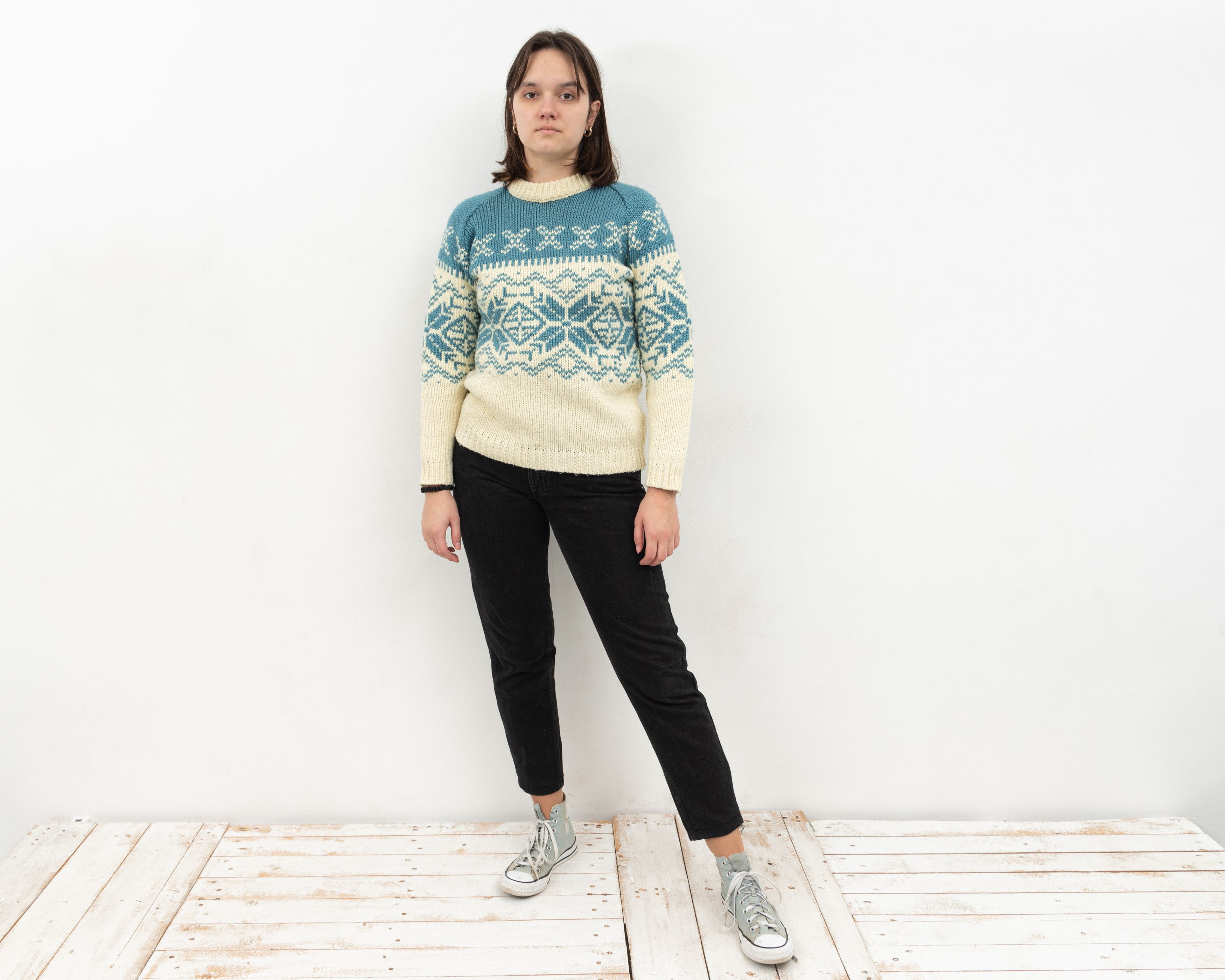 Vintage Wool Sweater Pullover Jumper Knitted Mock Neck Christmas Size M / US 6-8 / IT 42-44 - 2 Thumbnail