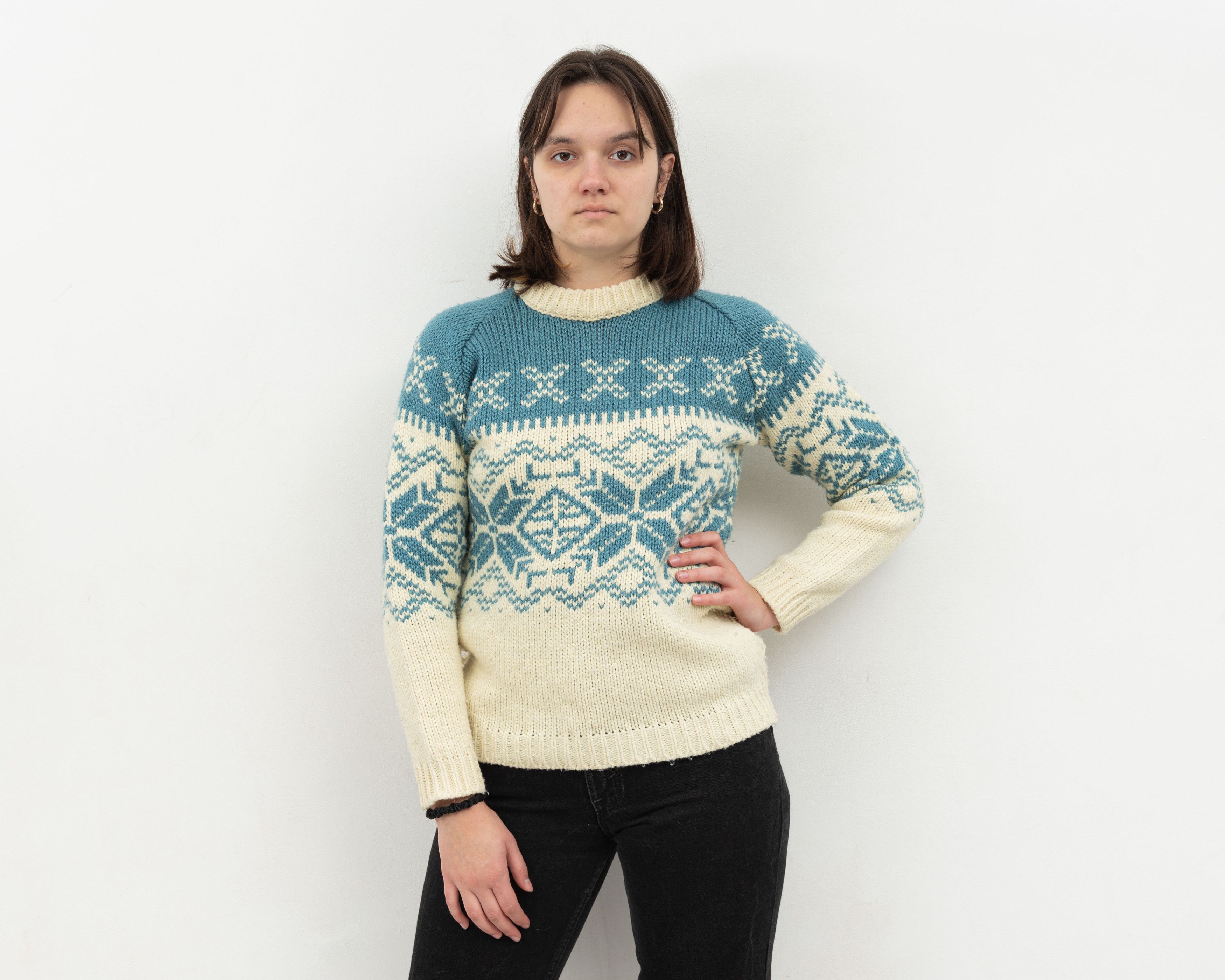 Vintage Wool Sweater Pullover Jumper Knitted Mock Neck Christmas Size M / US 6-8 / IT 42-44 - 1 Thumbnail