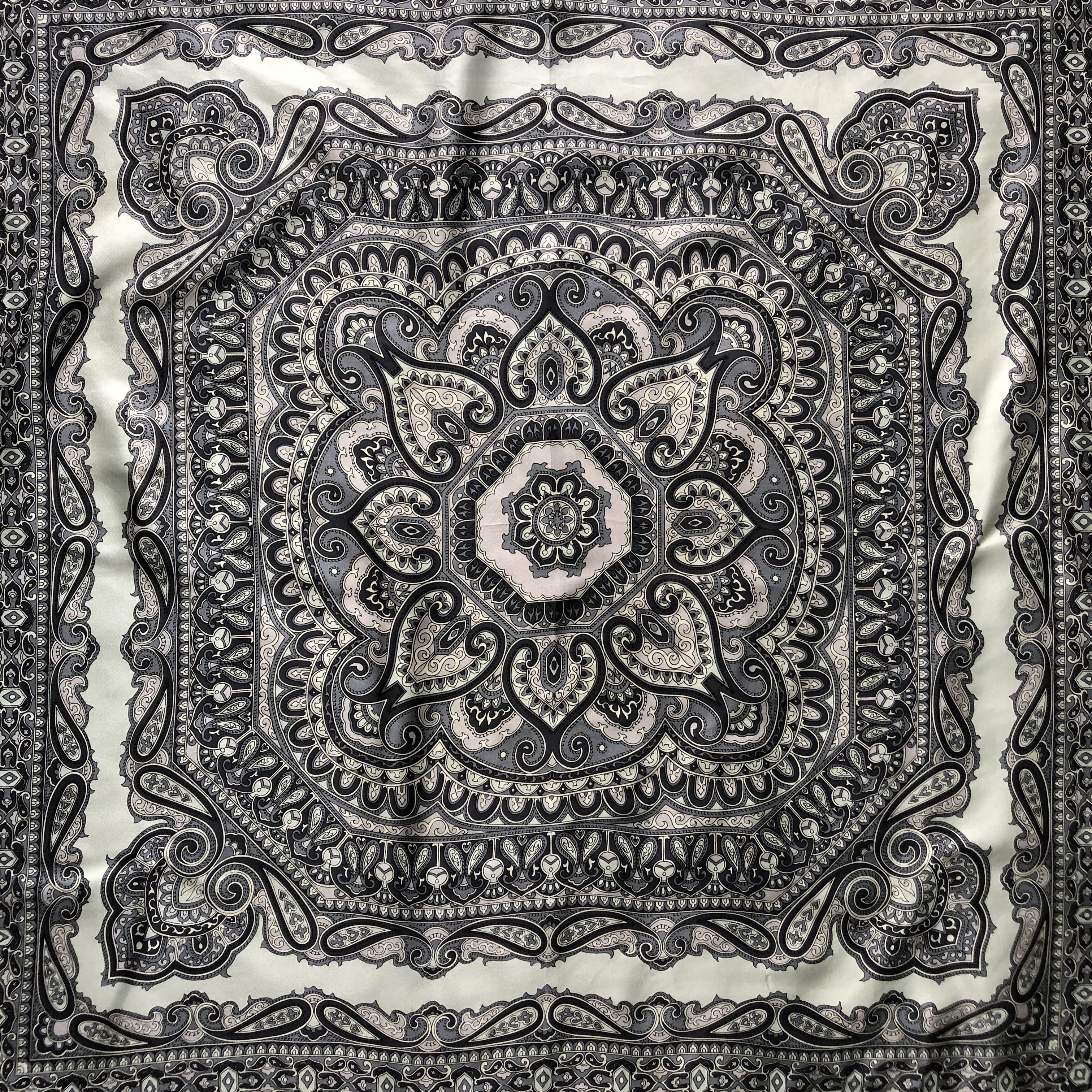 Japanese Brand Soft Grey With Graphic Silk Scarf / Scarves #209-H Size ONE SIZE - 4 Thumbnail