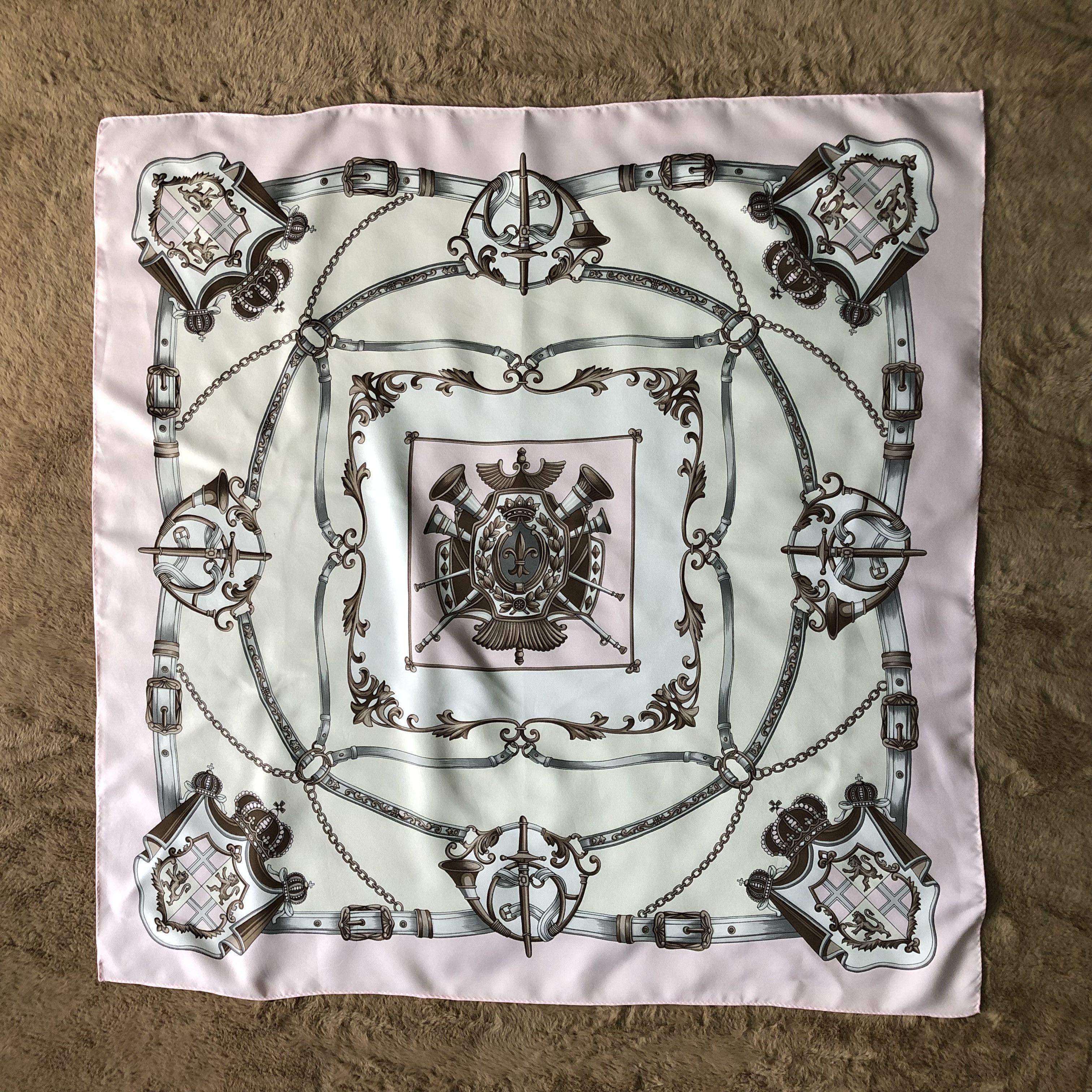 Japanese Brand Soft Pink with Graphic Silk Scarf / Scarves #208-H Size ONE SIZE - 3 Thumbnail