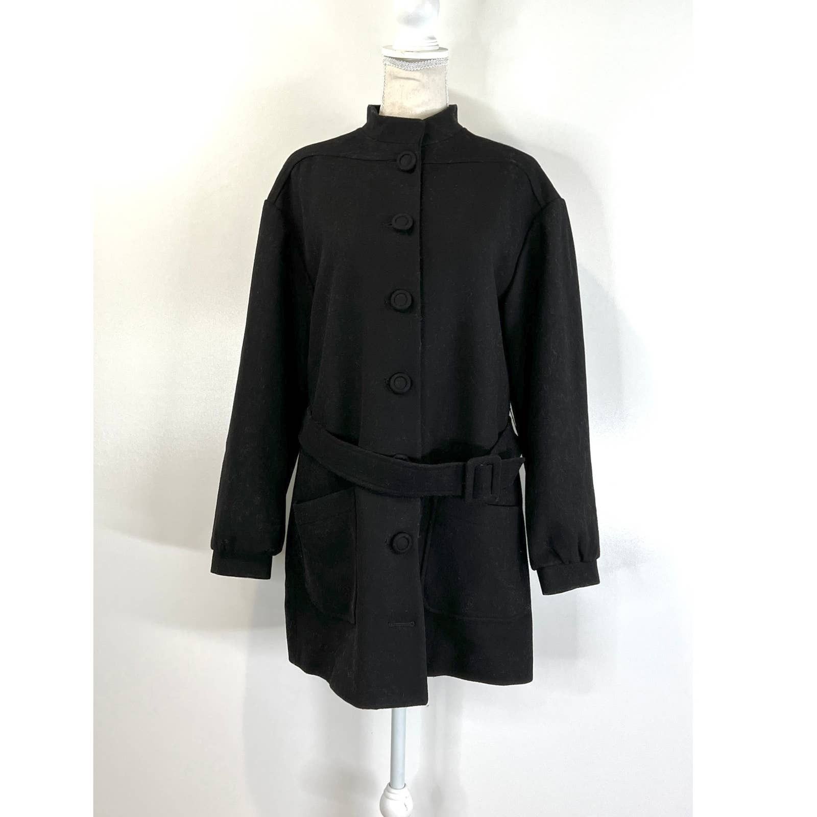 Something Navy Noelle Coat Black Wool Mid Length Belted