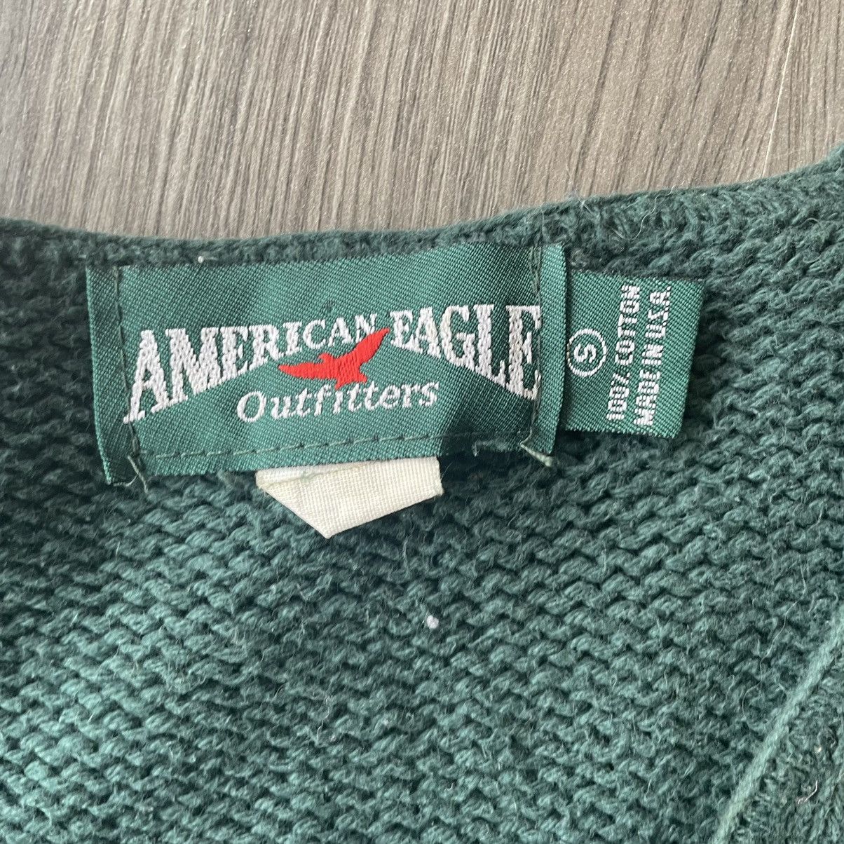 American Eagle Outfitters × Vintage 90s American Eagle Made In USA Pine Green Knitted Sweater Size US L / EU 52-54 / 3 - 5 Thumbnail