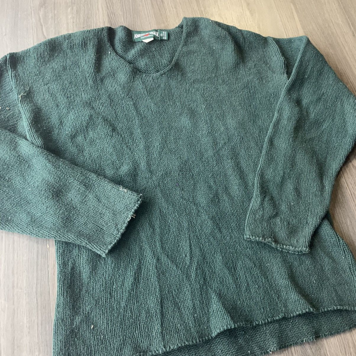 American Eagle Outfitters × Vintage 90s American Eagle Made In USA Pine Green Knitted Sweater Size US L / EU 52-54 / 3 - 2 Thumbnail