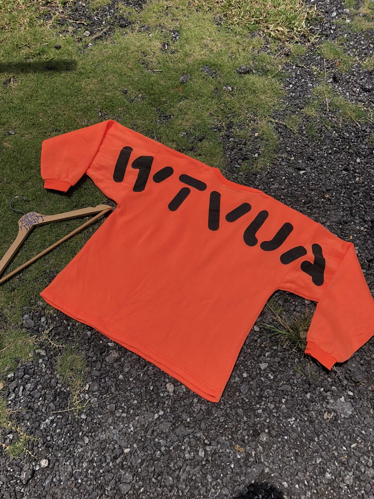image of Wtaps Wtvua Swetshirt Spell Out Logo in Orange Neon, Men's (Size Medium)