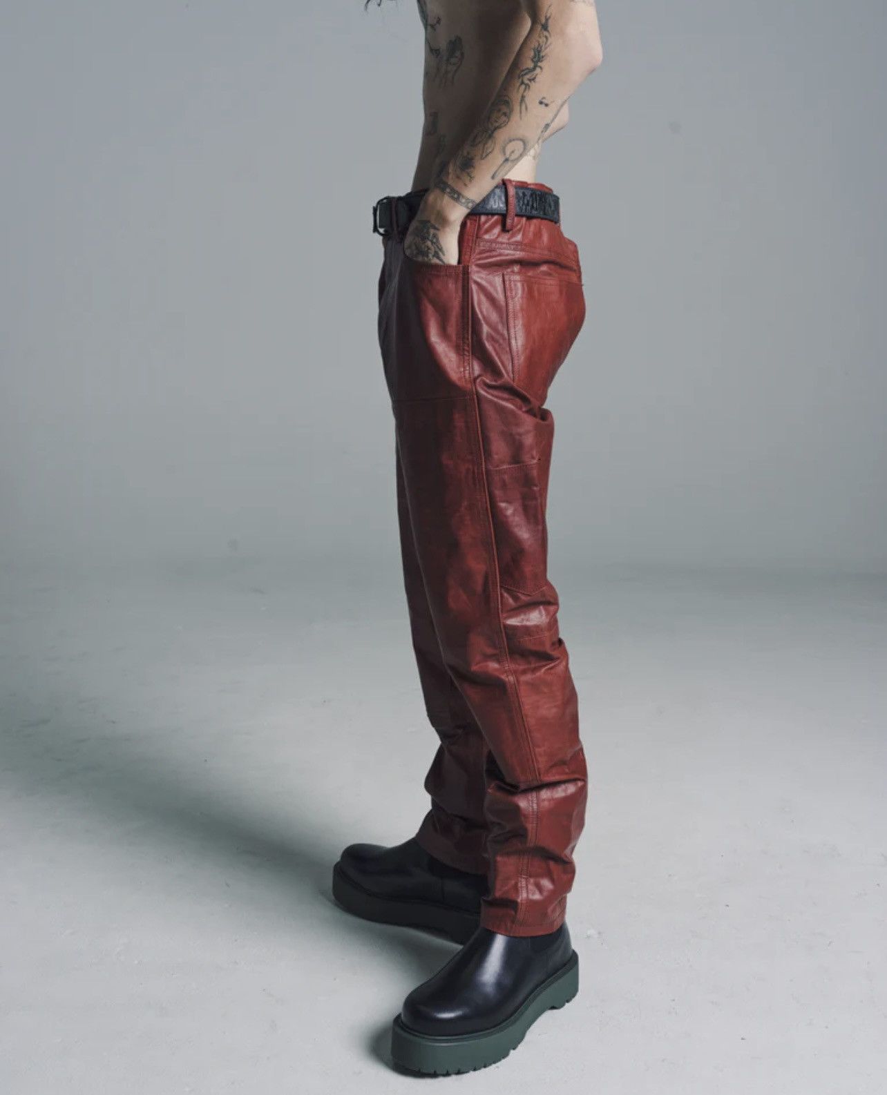 ENFANTS RICHES DÉPRIMÉS crazy leather carpenter pants