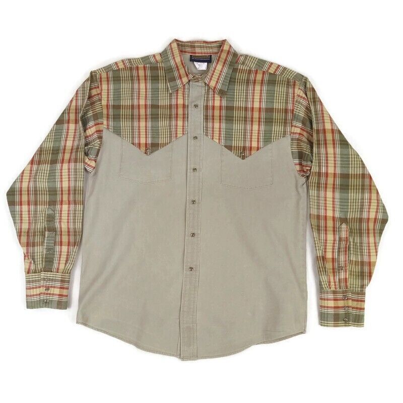 Pre-Owned - Supply Company USA - Plaid Pattern Western Men's Snap Button Down Shirt