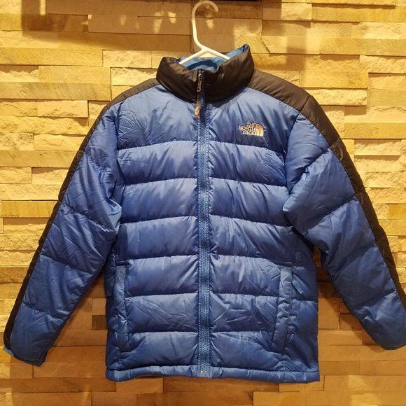 image of The North Face North Face Mens Small Blue Nuptse Puffer Jacket Coat in Blue Black