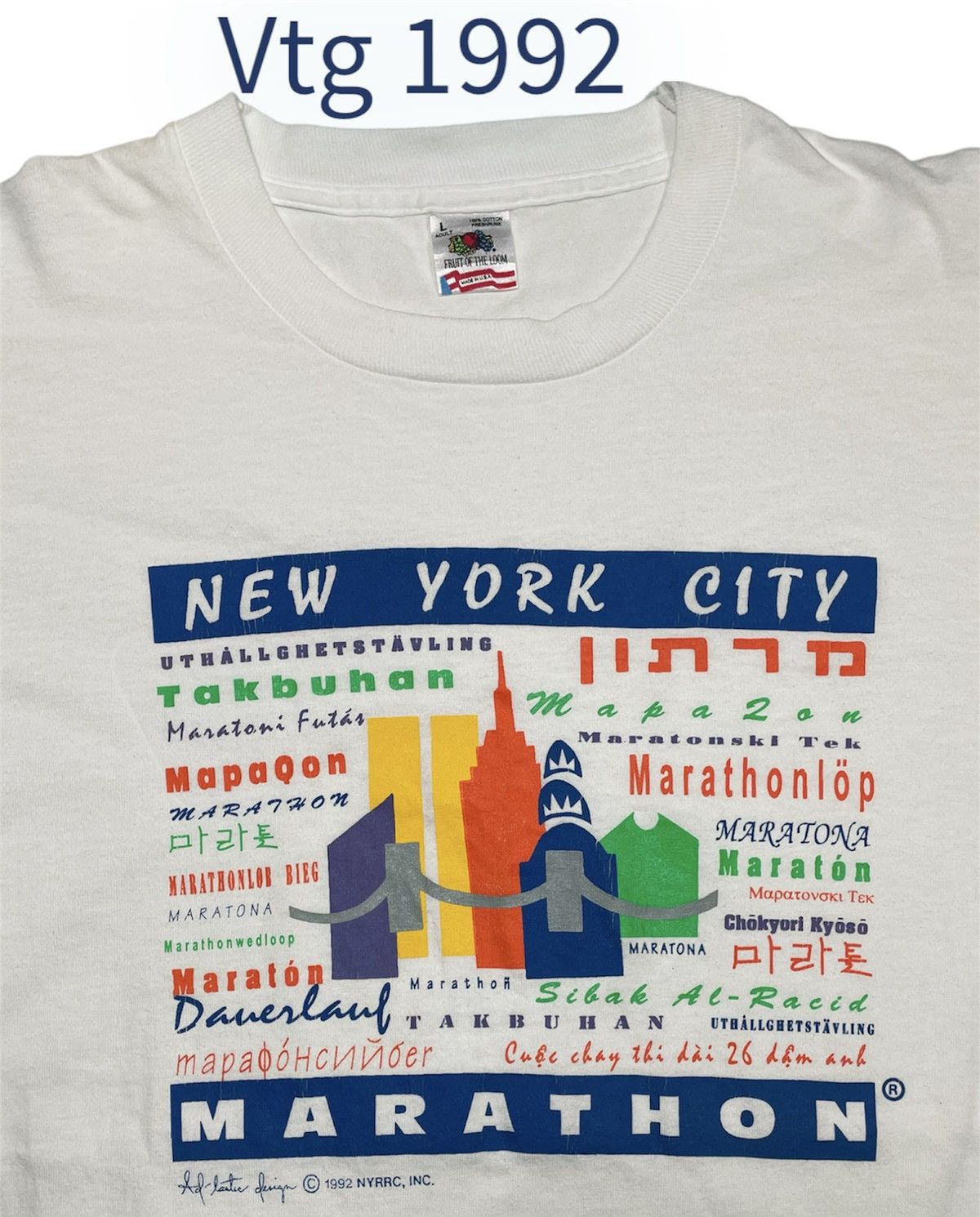Vintage Vintage 1992 New York City Marathon 90s run nyrrc rare clean Size US L / EU 52-54 / 3 - 1 Thumbnail