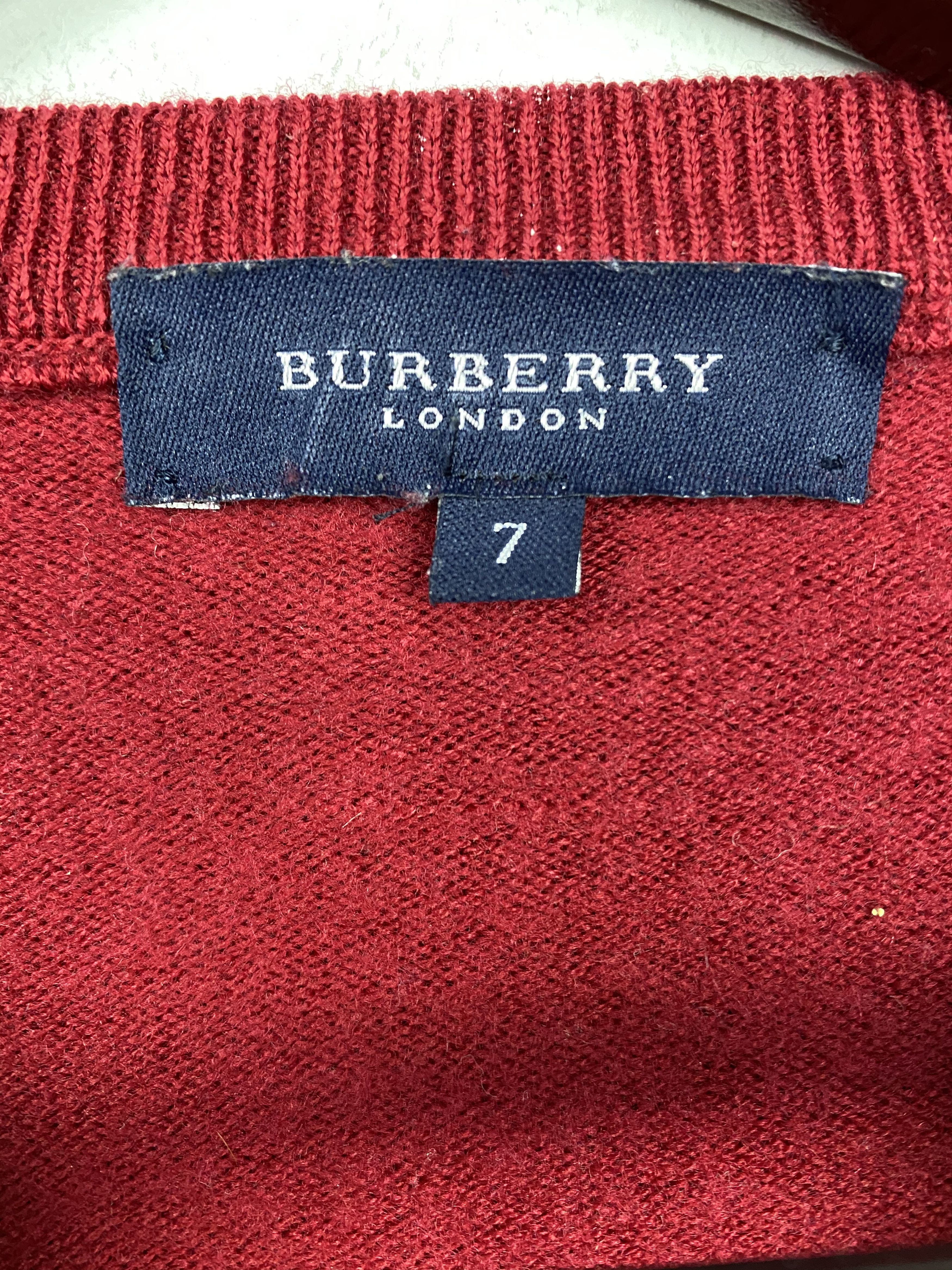 Burberry 🔥 Sweater wool Burberry london burgundy v neck Size US M / EU 48-50 / 2 - 3 Thumbnail