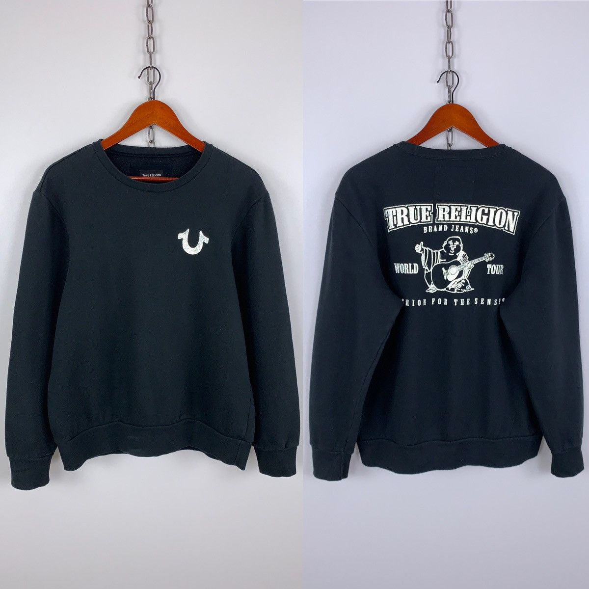 True Religion True Religion Big Logo Buddha Reflective Crewneck ...