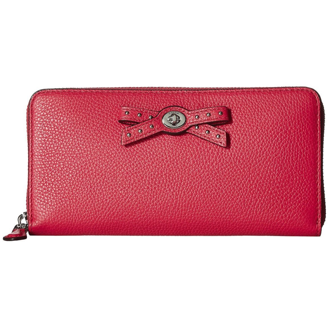 Coach Amaranth Pink Leather Bow Turnlock Tie Zip Wallet