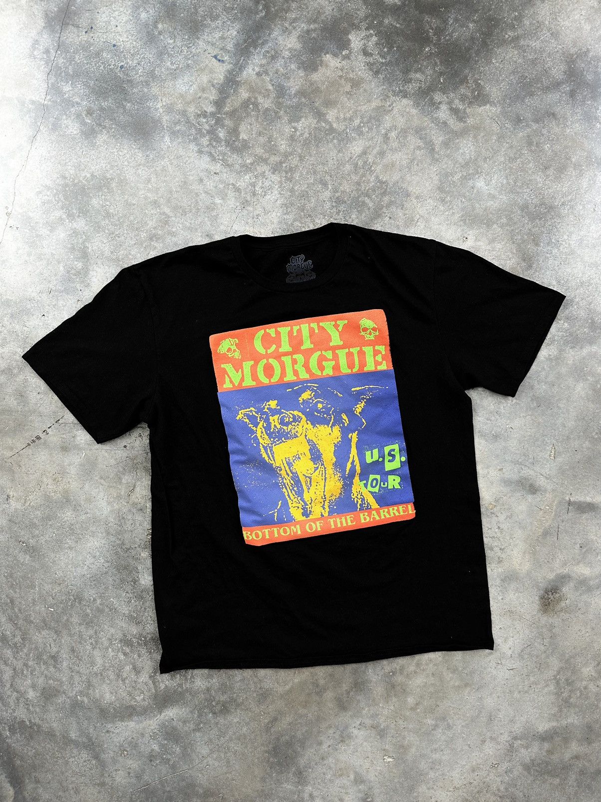 image of City Morgue Bottom Of The Barrel Us Tour Dog Tee Black Large, Men's