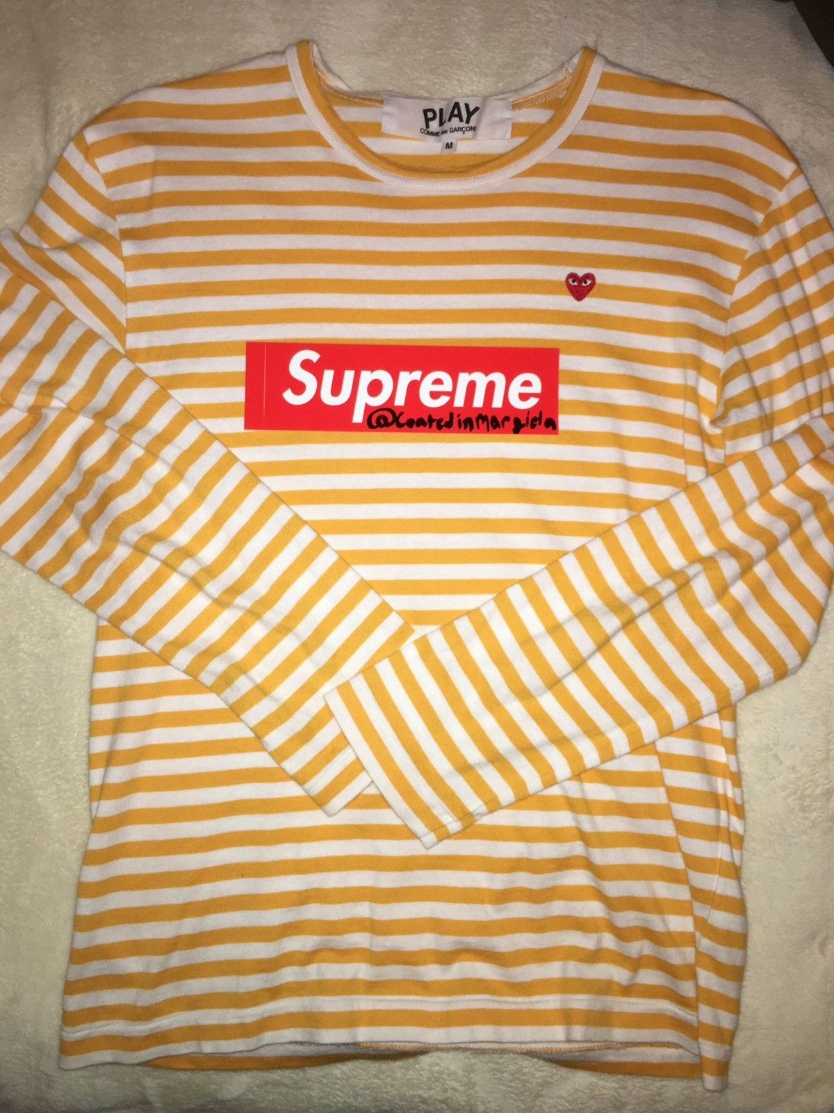 Cdg yellow striped shirt hotsell