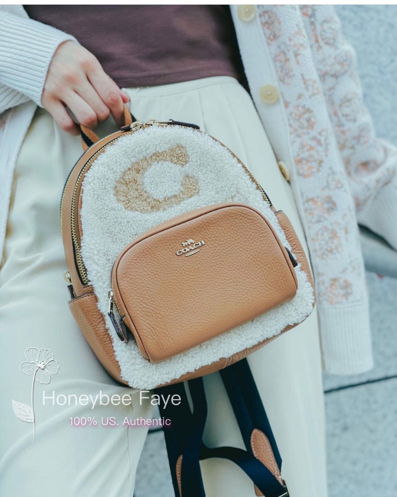 NWT Coach Mini Court Backpack Leather and Shearling With Signature Coach Motif Coach West Backpack with Shearling Motif | Mercari main image 3