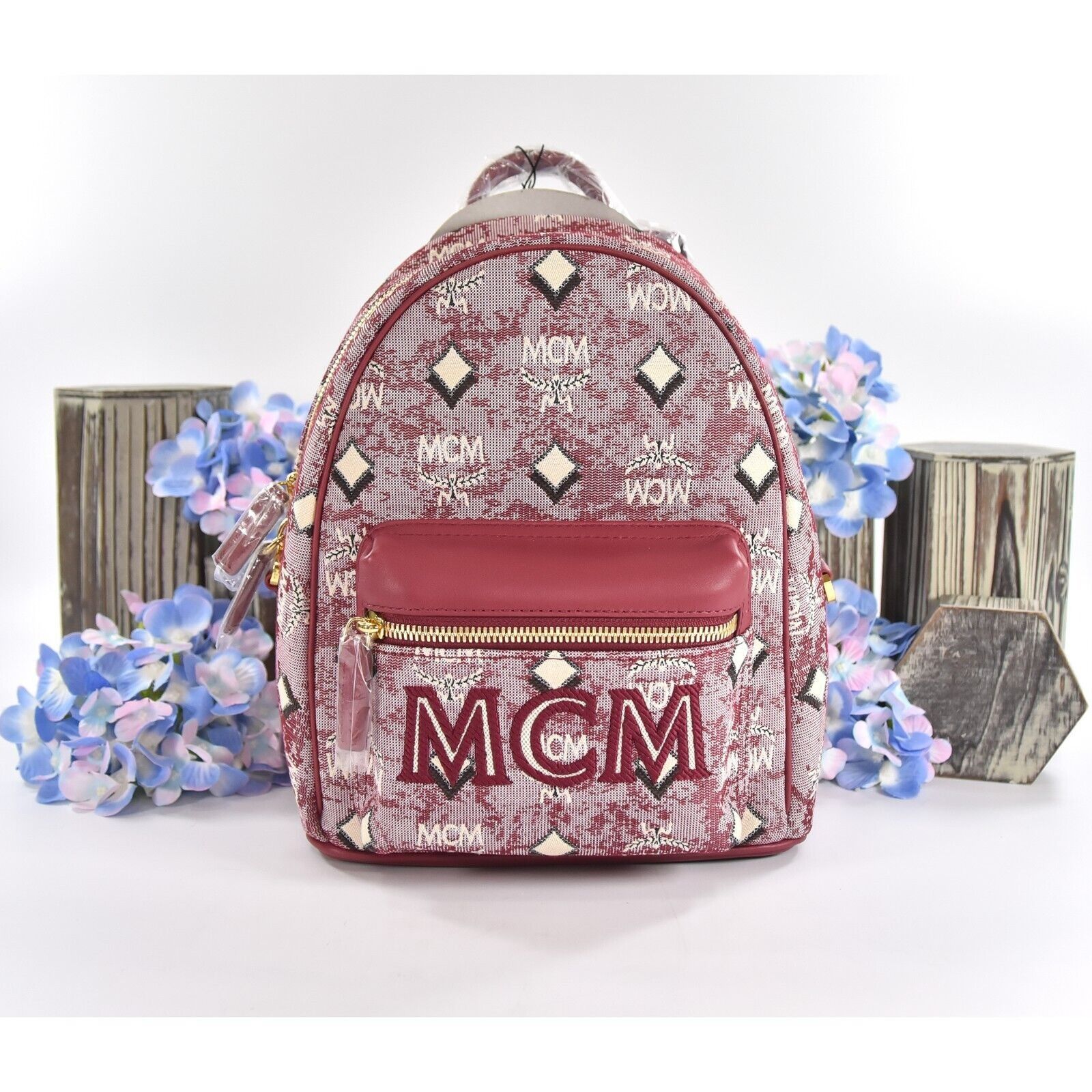 MCM MCM Red Stark Vintage Jacquard Leather Small Backpack | Grailed