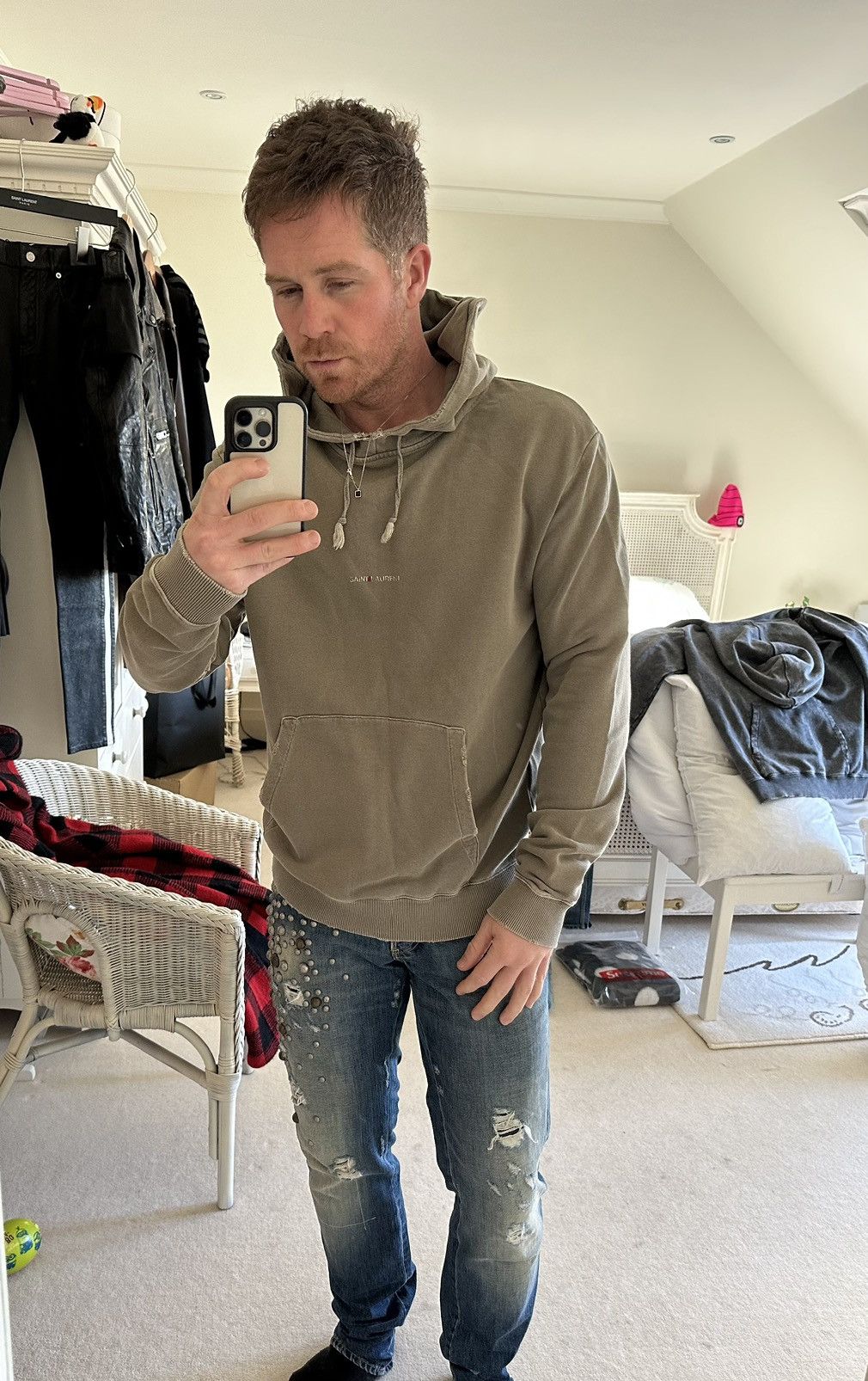 Saint Laurent Paris $890 Saint Laurent Rive Gauche logo hoodie XL olive green Size US XL / EU 56 / 4 - 3 Thumbnail