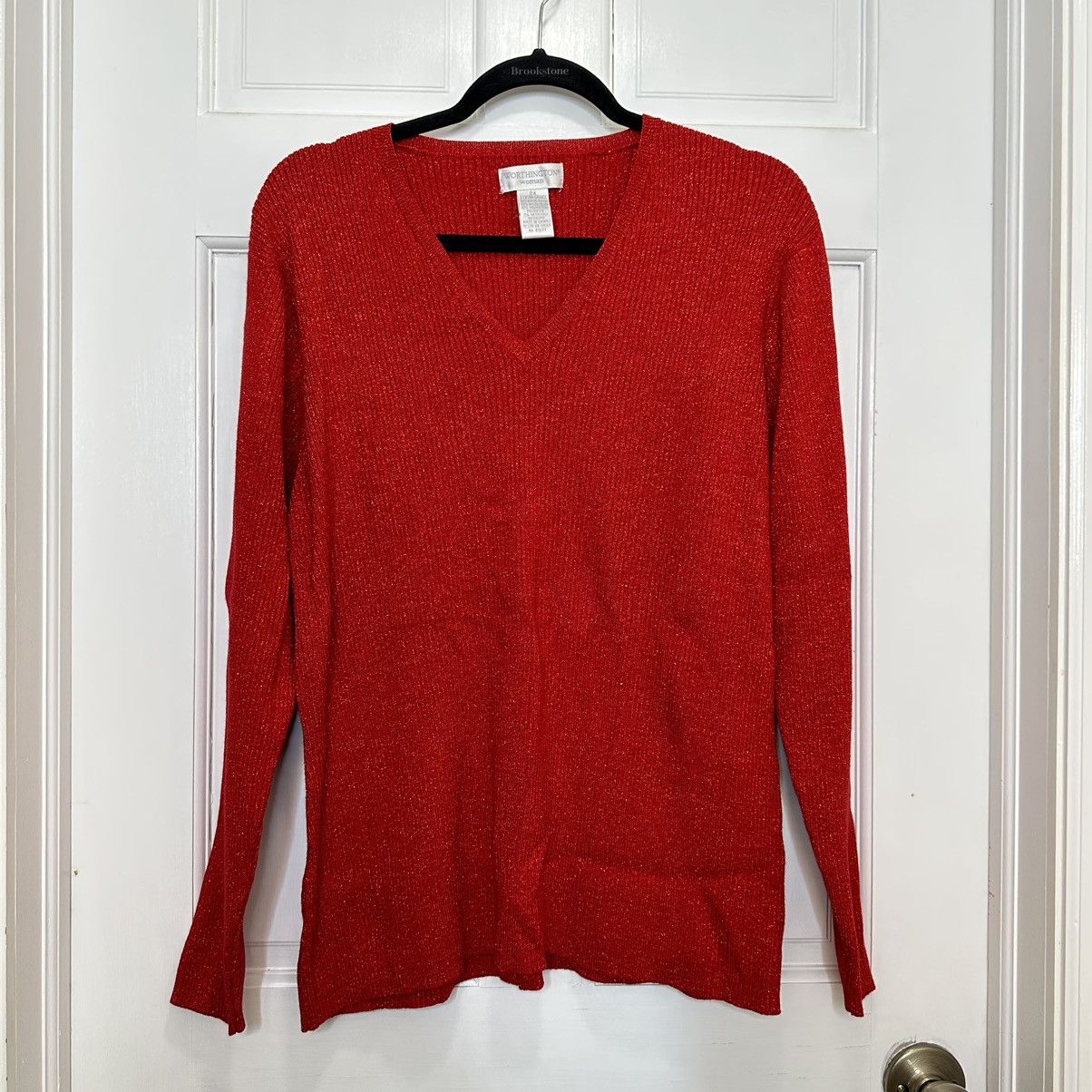 Worthington Worthington Metallic Sparkle Ribbed V Neck Stretchy Sweater Grailed