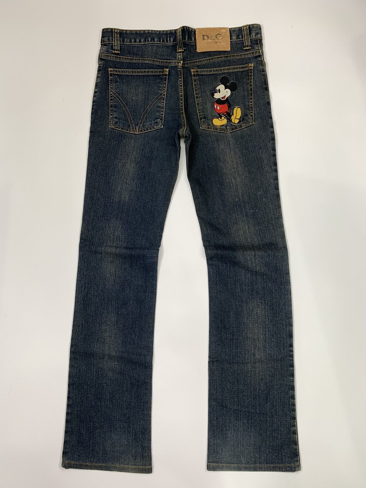 image of Dolce Gabbana With Embroidered Mickey Mouse Denim Jeans in Blue Denim (Size 29)
