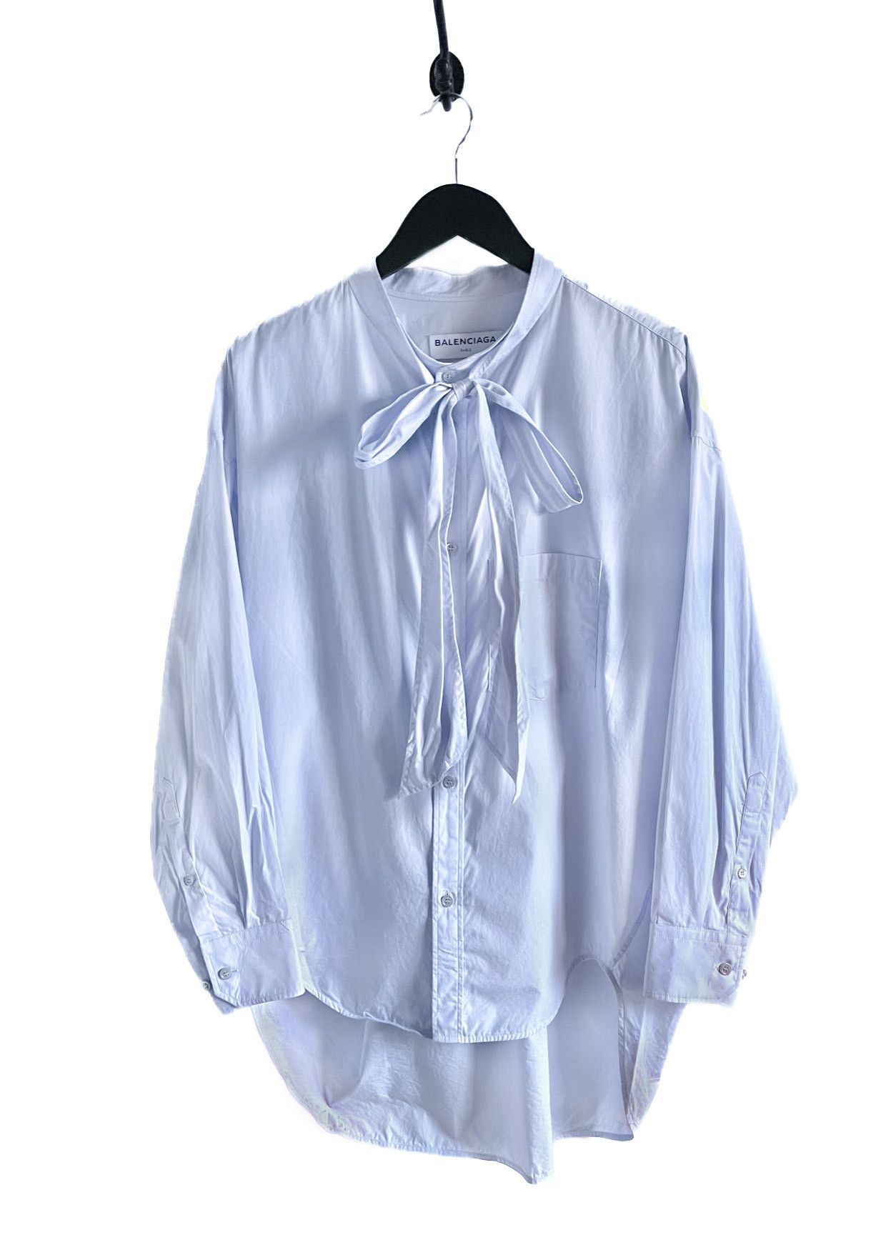 Balenciaga Balenciaga Baby Blue Poplin Neon Logo Swing Shirt Size S / US 4 / IT 40 - 2 Thumbnail