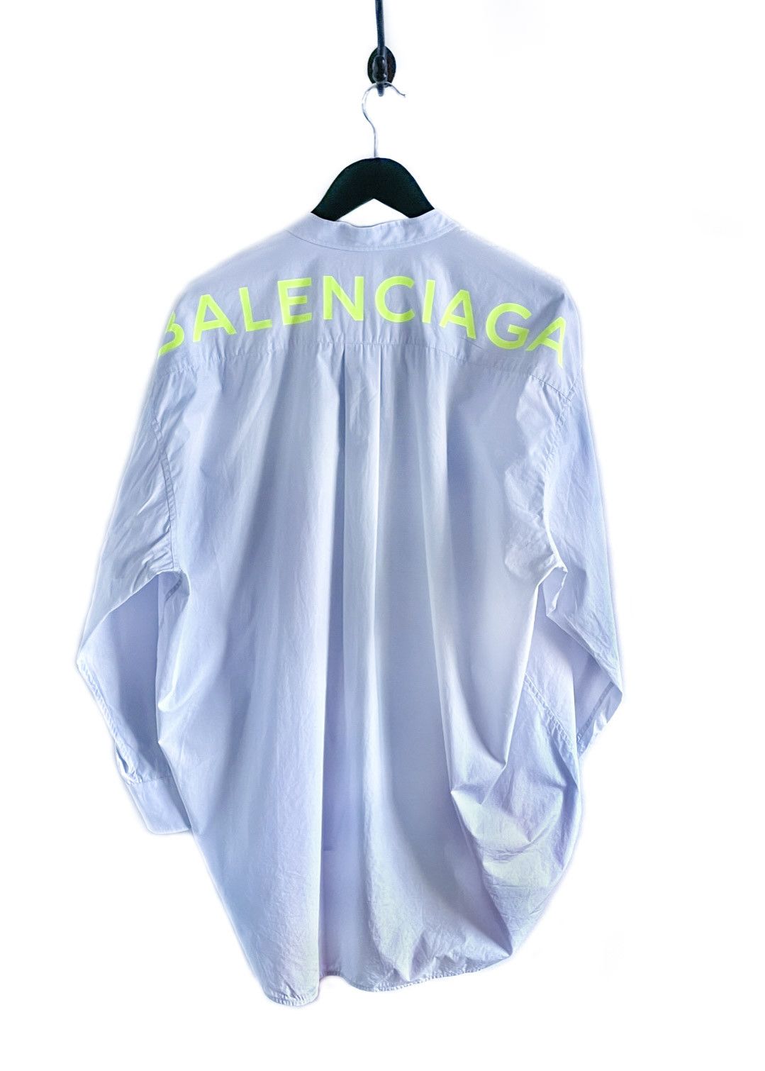 Balenciaga Balenciaga Baby Blue Poplin Neon Logo Swing Shirt Size S / US 4 / IT 40 - 1 Thumbnail