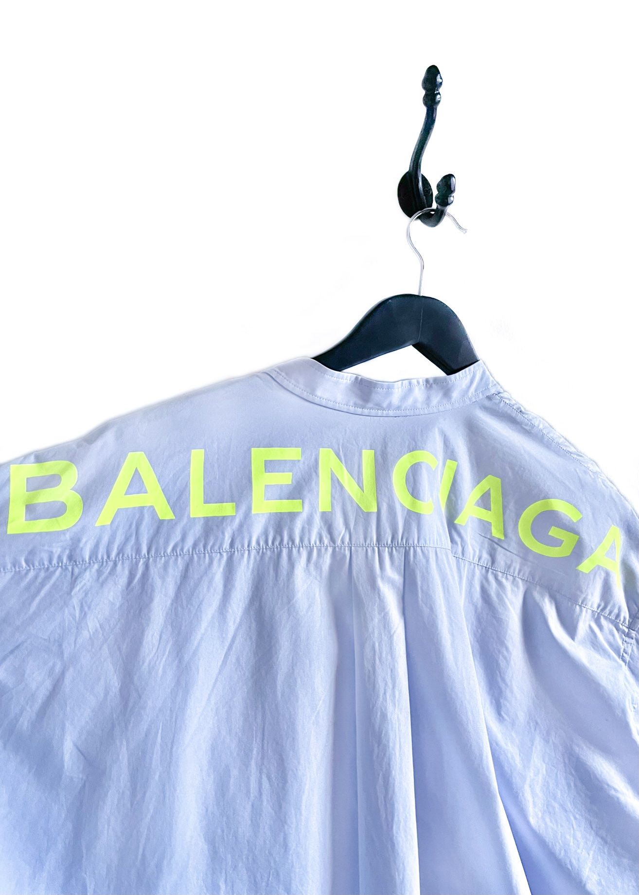 Balenciaga Balenciaga Baby Blue Poplin Neon Logo Swing Shirt Size S / US 4 / IT 40 - 4 Thumbnail