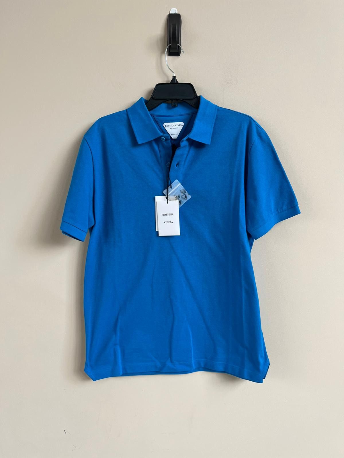 image of Bottega Veneta New Dry Piquet Polo In Swimming Pool, Men's (Size Small)