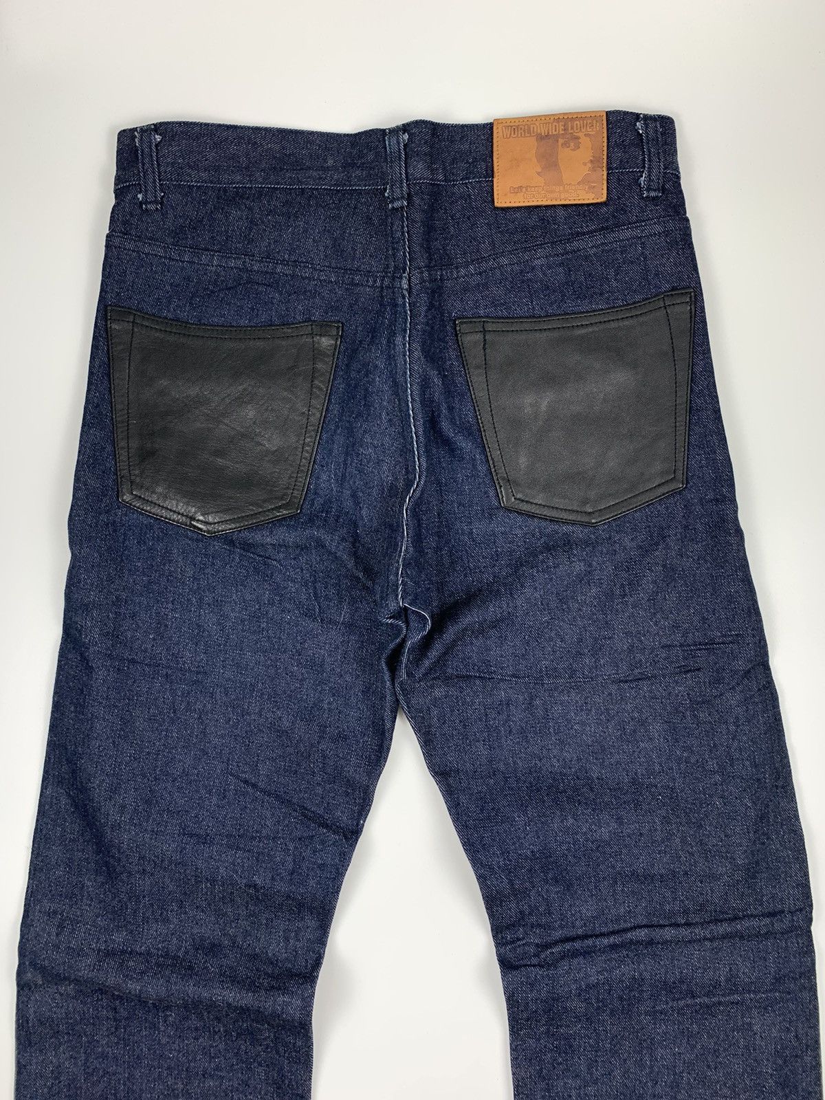 Japanese Brand × Worldwide Youth Worldwide Love Leather Double knee Denim Jeans Size US 29 - 9 Thumbnail