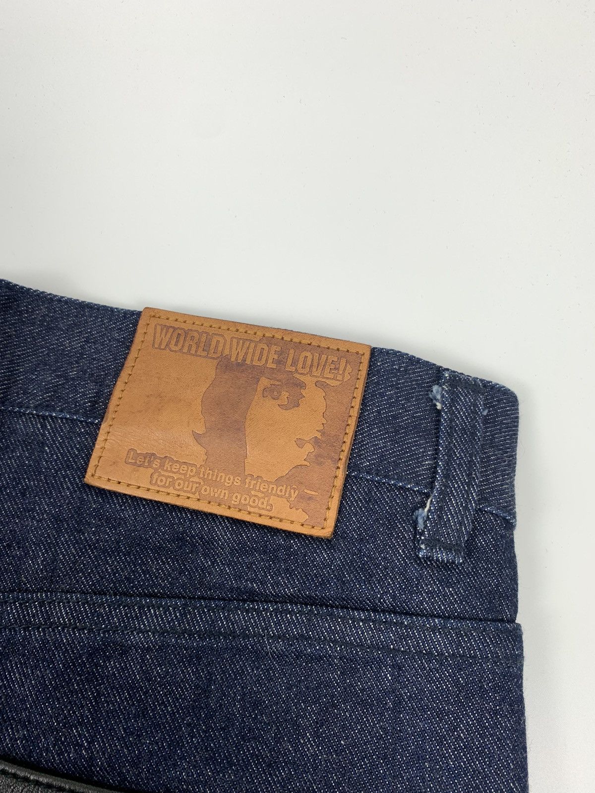 Japanese Brand × Worldwide Youth Worldwide Love Leather Double knee Denim Jeans Size US 29 - 12 Thumbnail
