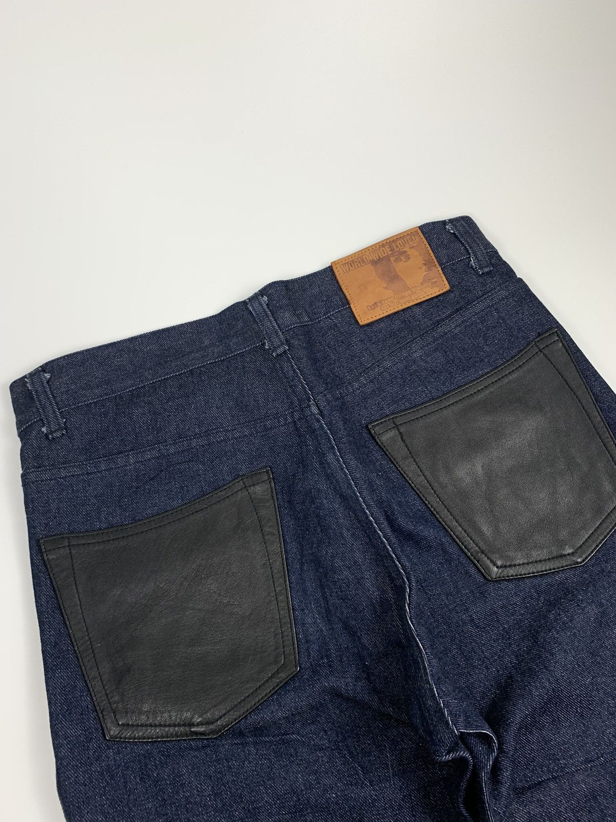 Japanese Brand × Worldwide Youth Worldwide Love Leather Double knee Denim Jeans Size US 29 - 11 Thumbnail