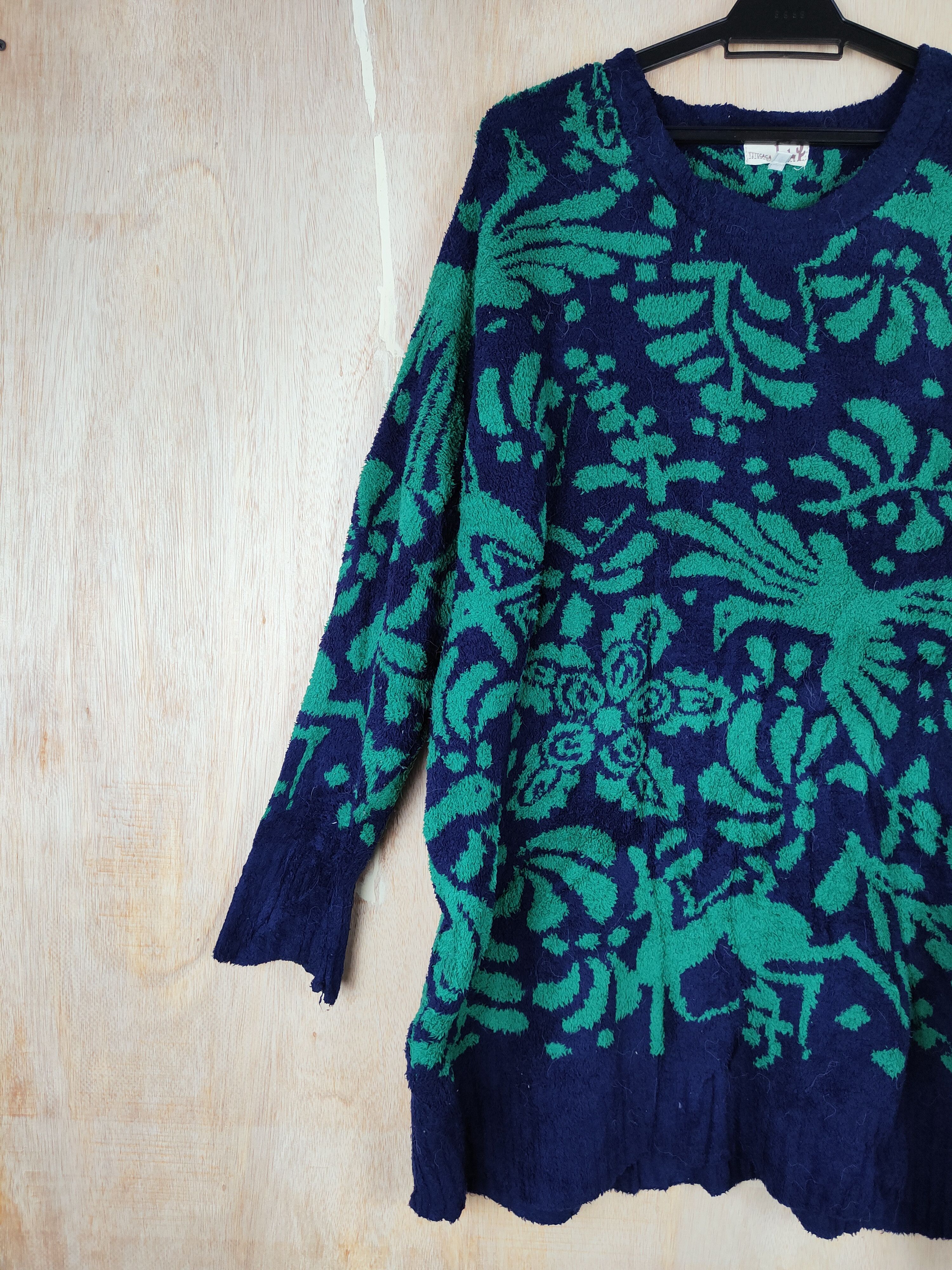 Homespun Knitwear × Japanese Brand Titicaca Green/Blue fleece Shag Fur Mohair Knitwear #S255 Size XL / US 12-14 / IT 48-50 - 3 Thumbnail
