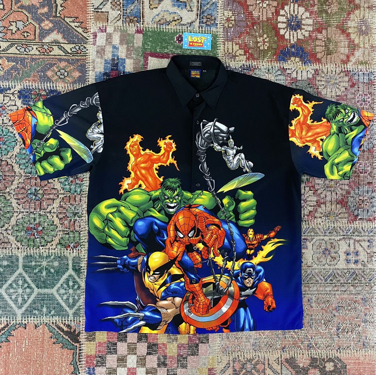 Marvel Comics × Vintage Y2K Vintage Marvel Comics Super Hero Button Up ...