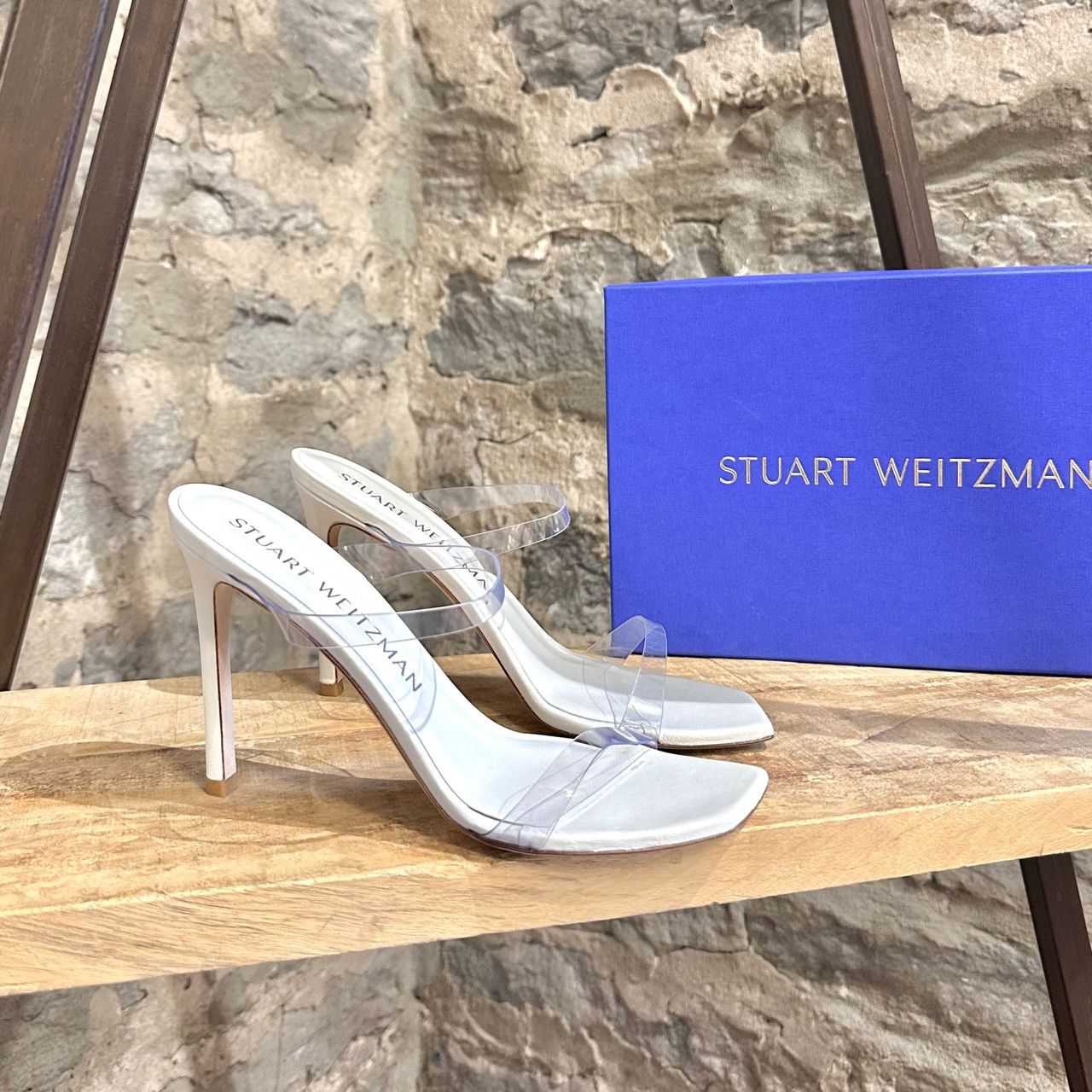 Stuart Weitzman Stuart Weitzman PVC White Aleena 100 Heeled Mules Size US 9.5 / IT 39.5 - 1 Thumbnail