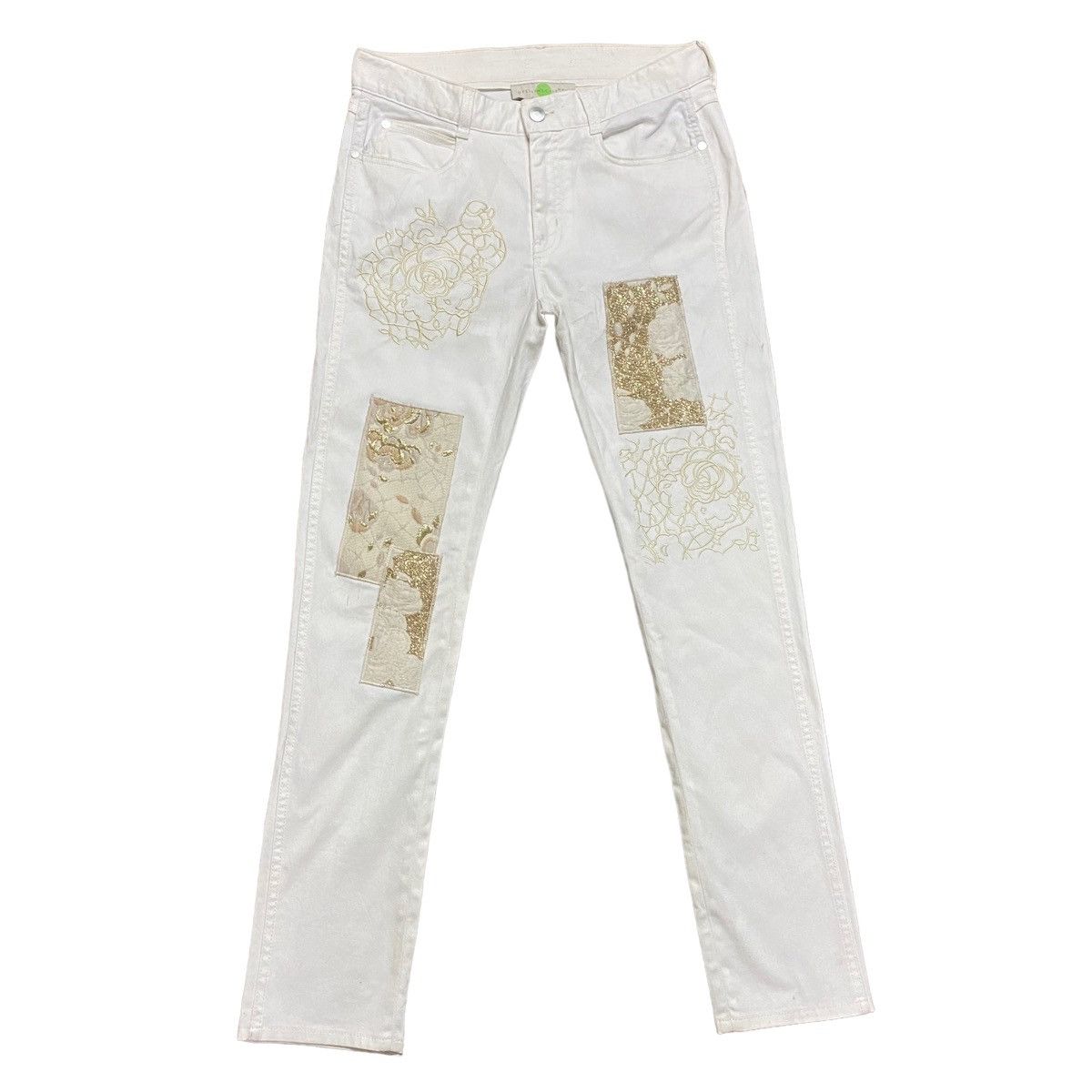 Stella McCartney Gold Patchwork Embroidery Boyfriend Jeans